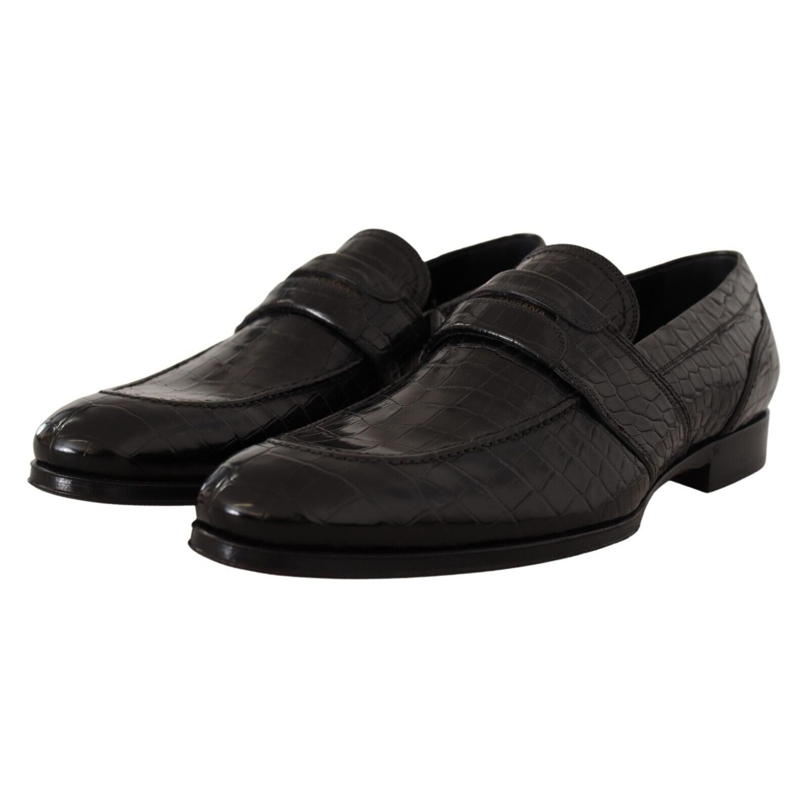 Dolce & Gabbana Black Crocodile Leather Moccasin Shoes