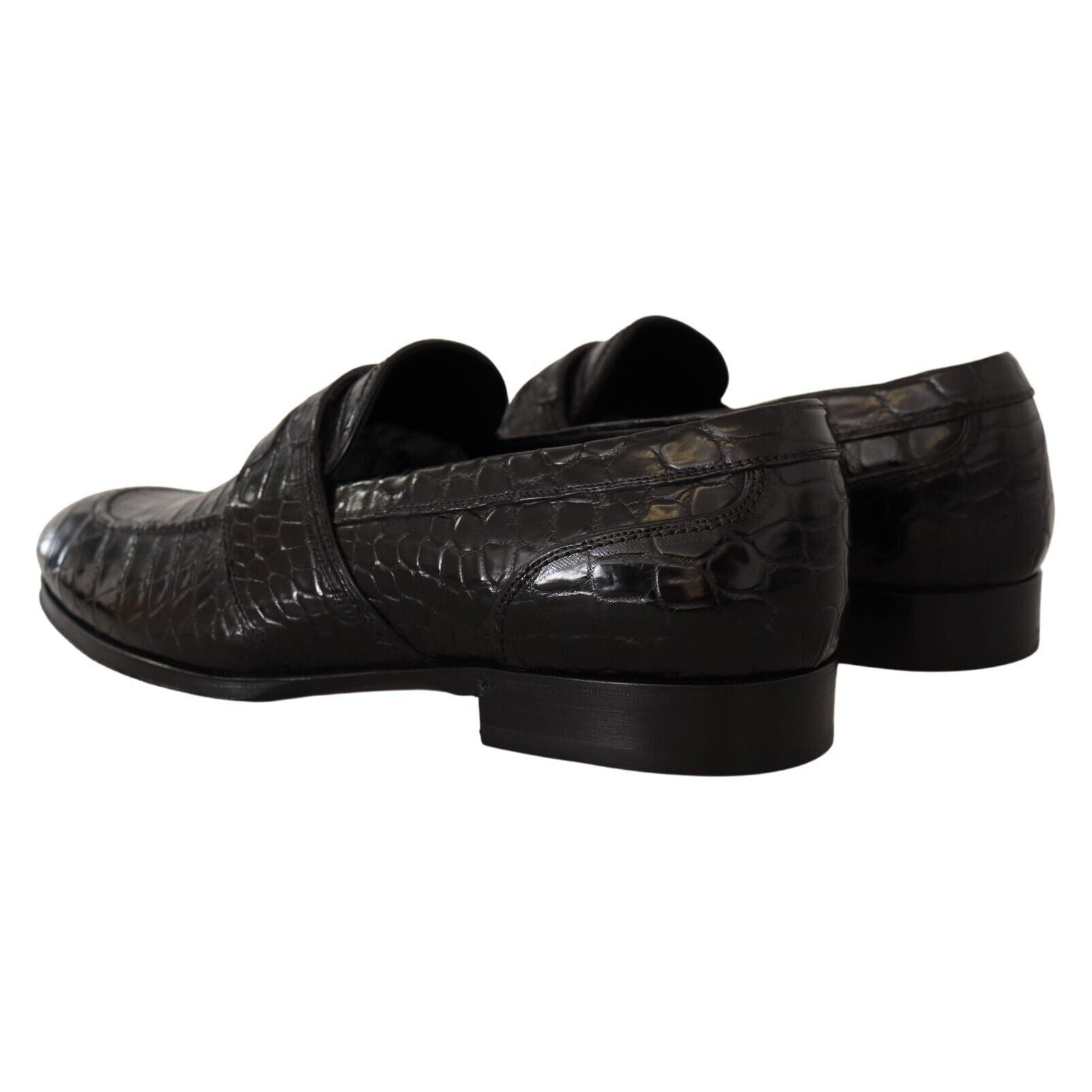Dolce & Gabbana Black Crocodile Leather Moccasin Shoes