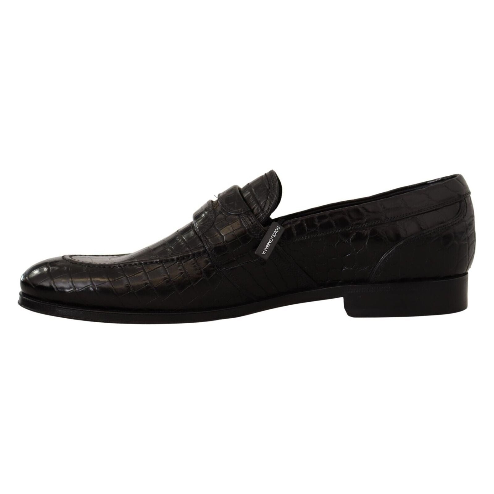 Dolce & Gabbana Black Crocodile Leather Moccasin Shoes