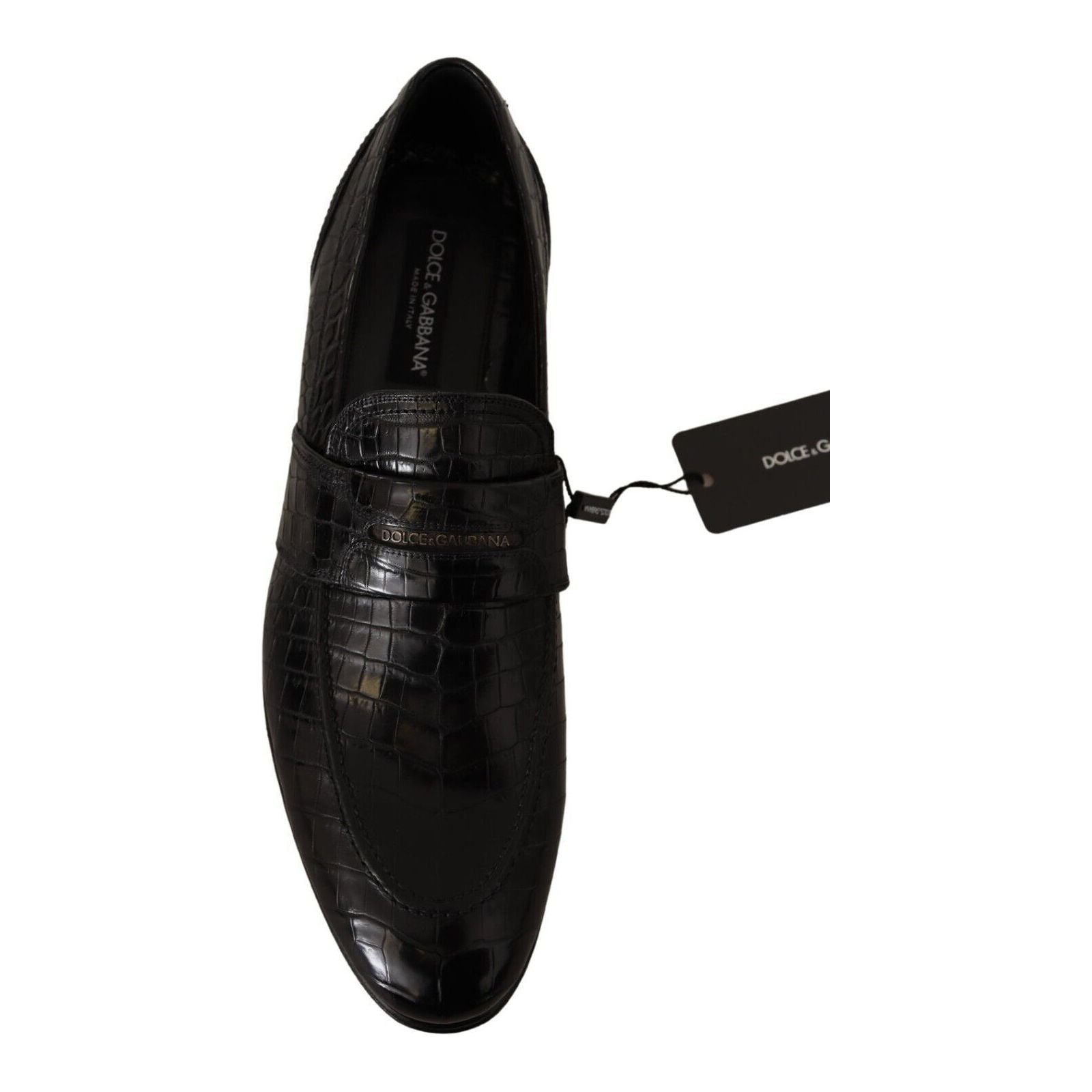 Dolce & Gabbana Black Crocodile Leather Moccasin Shoes