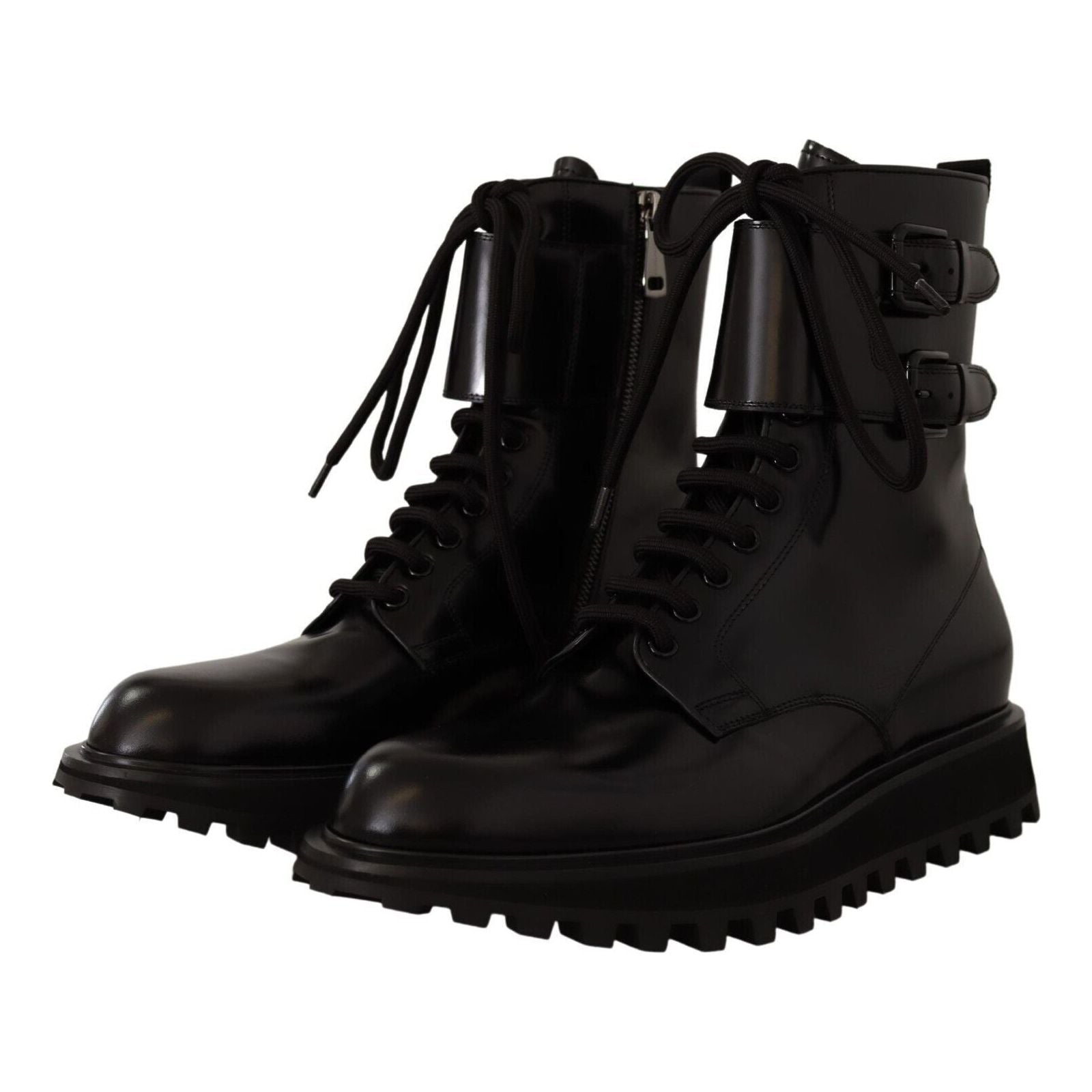 Dolce & Gabbana Black Calfskin Leather Ankle Boots