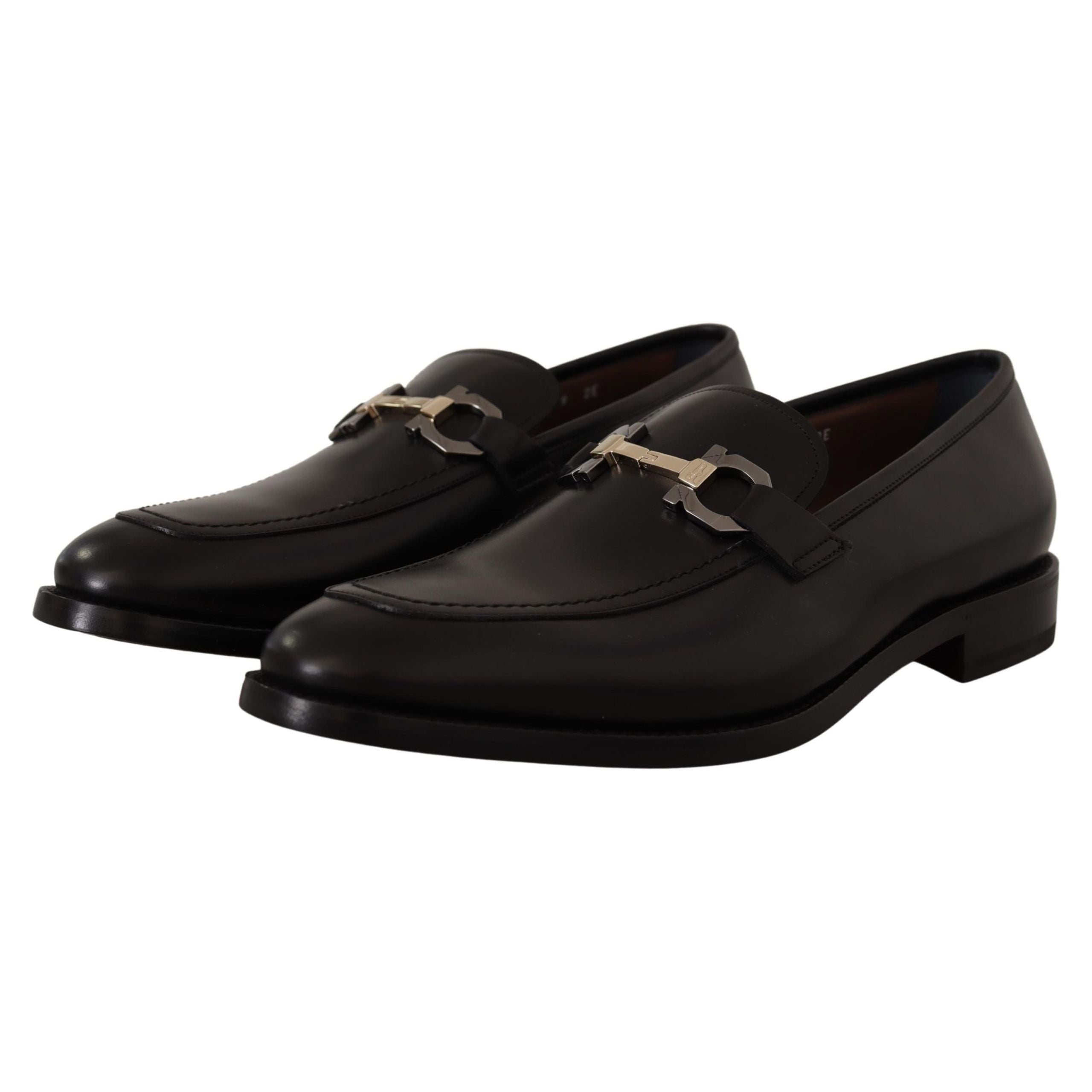 Salvatore Ferragamo Black Calf Leather Gancio Bit Loafers