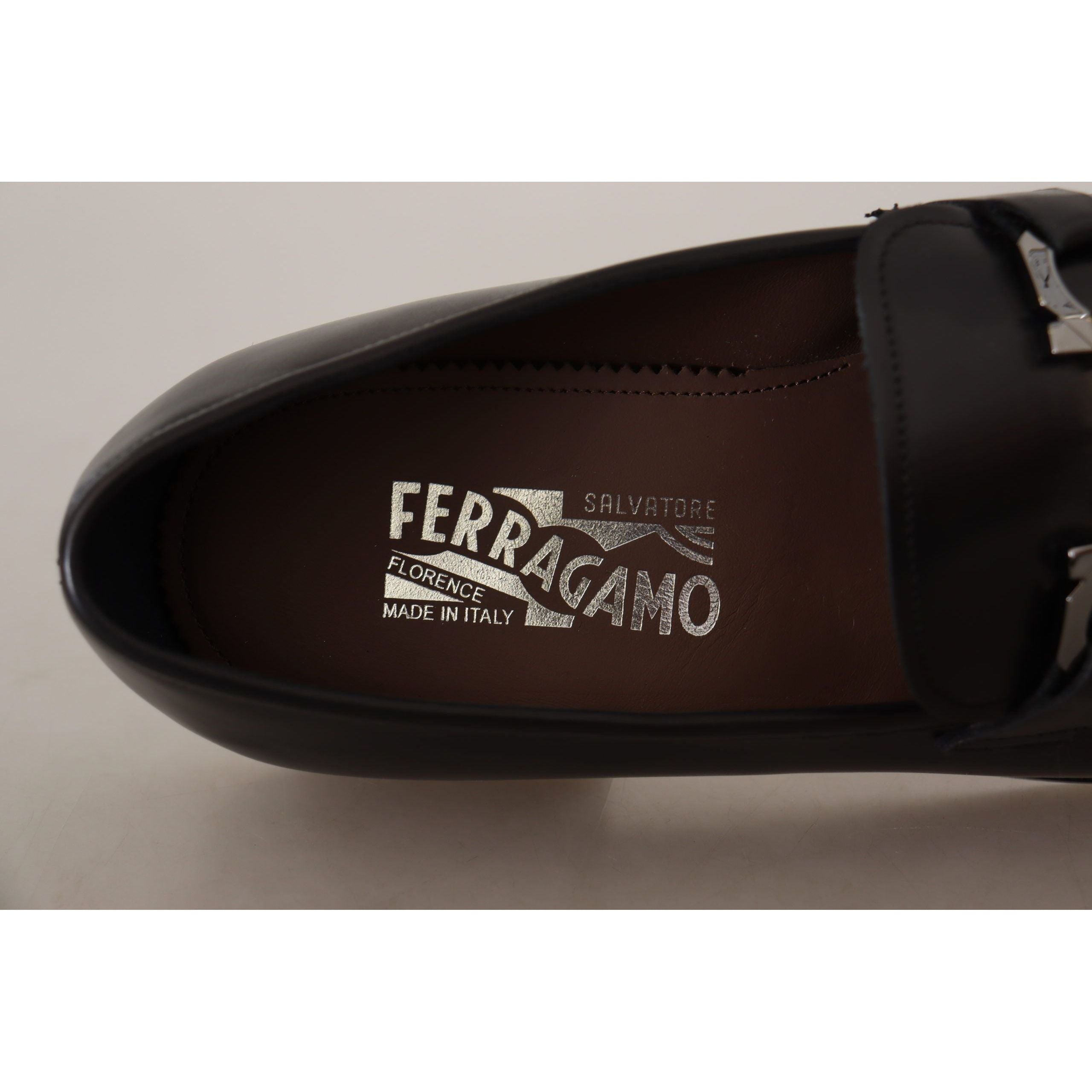 Salvatore Ferragamo Black Calf Leather Gancio Bit Loafers