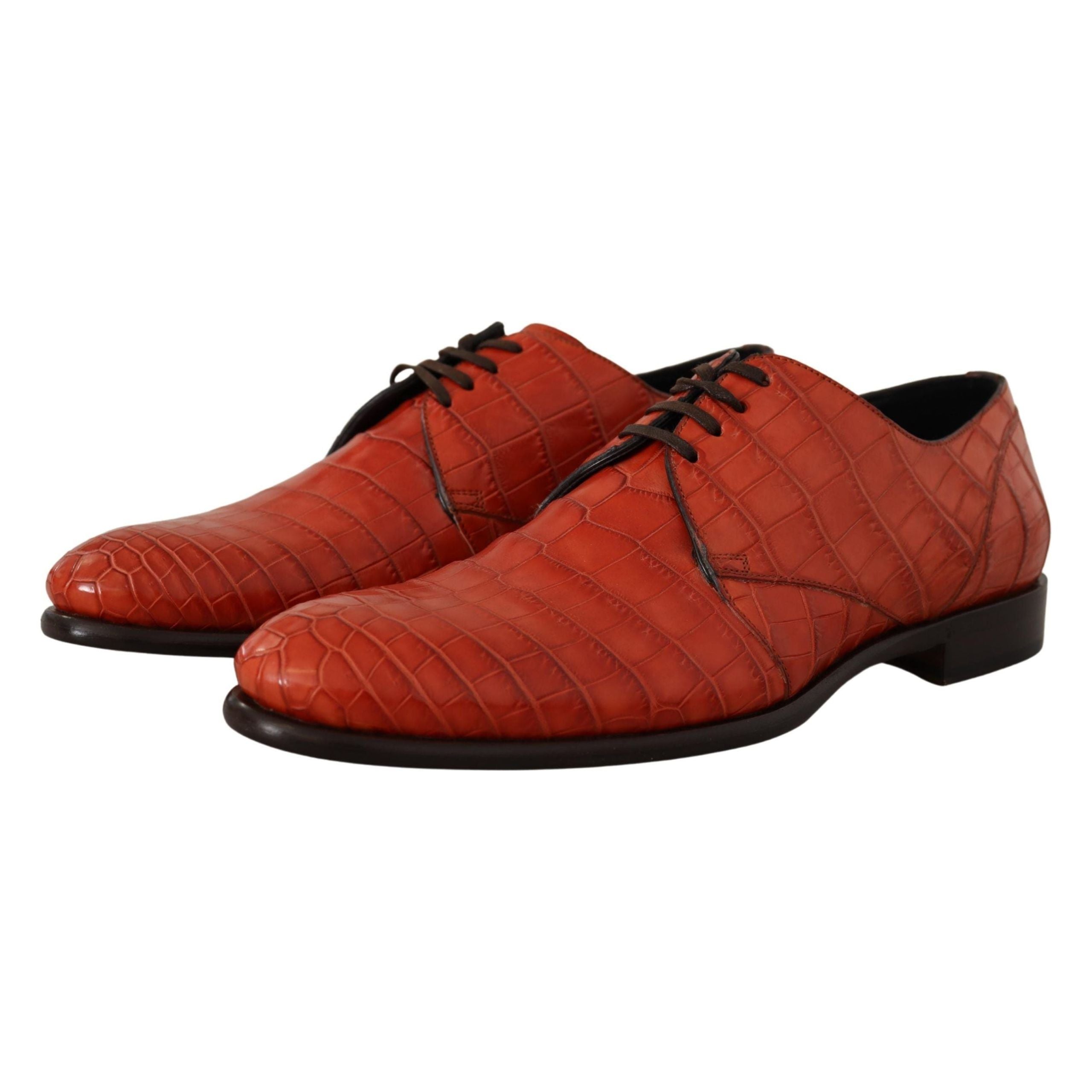 Dolce & Gabbana Orange Croc Leather Lace-Up Dress Shoes
