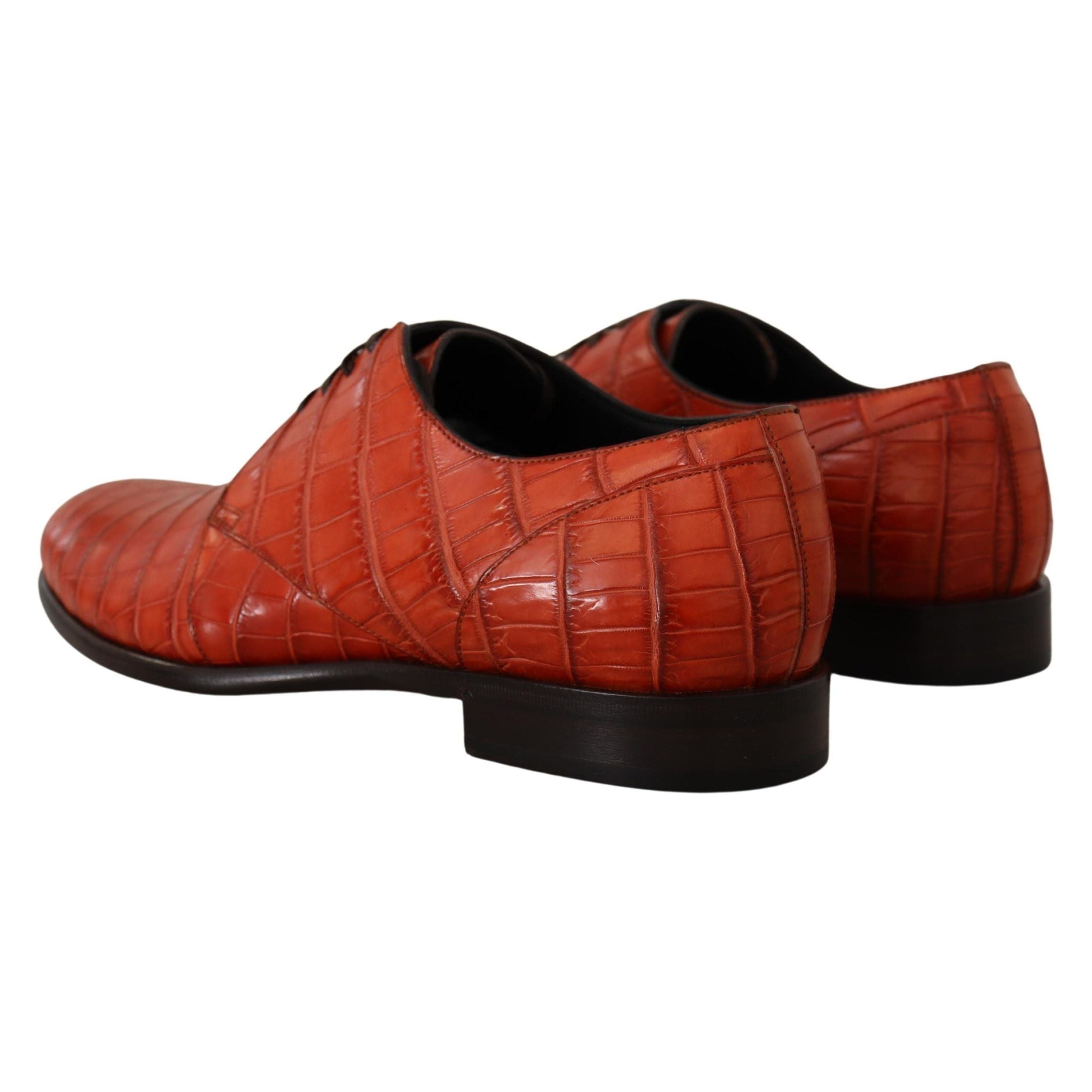 Dolce & Gabbana Orange Croc Leather Lace-Up Dress Shoes