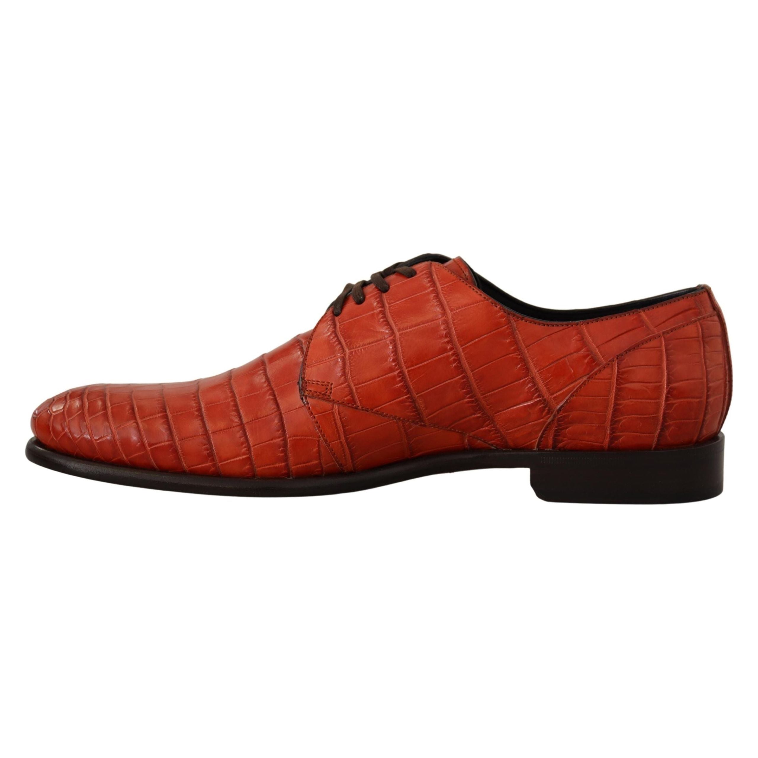 Dolce & Gabbana Orange Croc Leather Lace-Up Dress Shoes