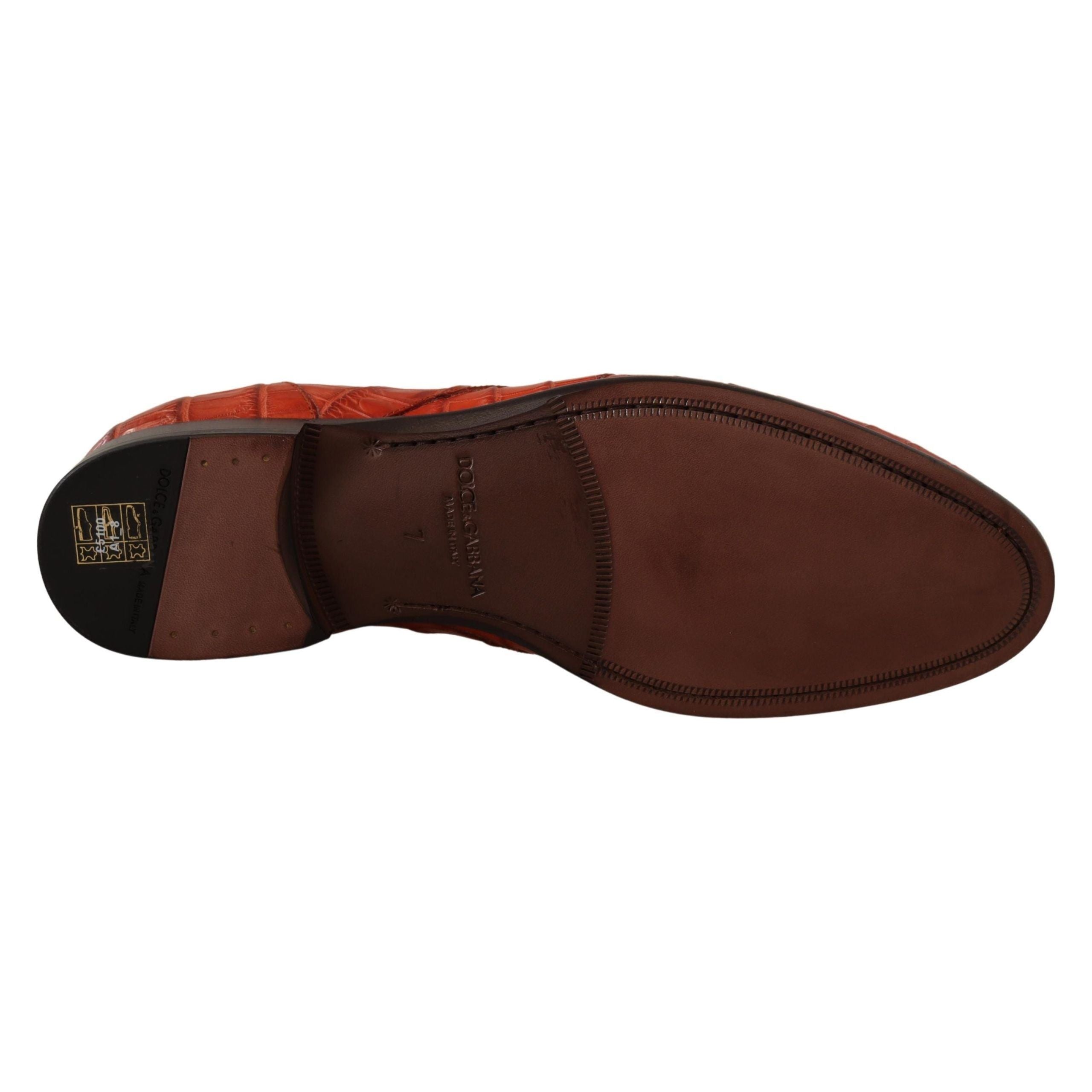 Dolce & Gabbana Orange Croc Leather Lace-Up Dress Shoes