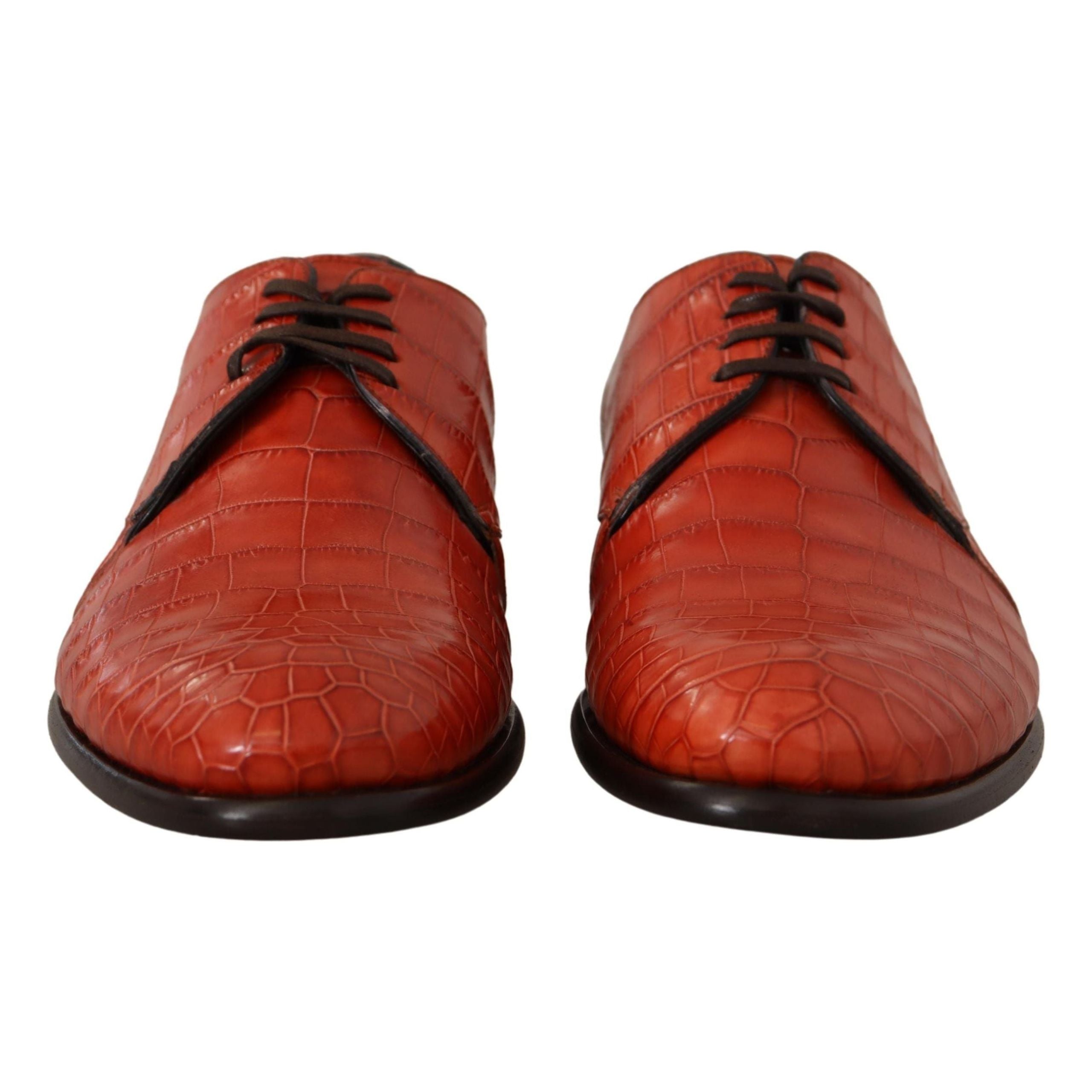 Dolce & Gabbana Orange Croc Leather Lace-Up Dress Shoes