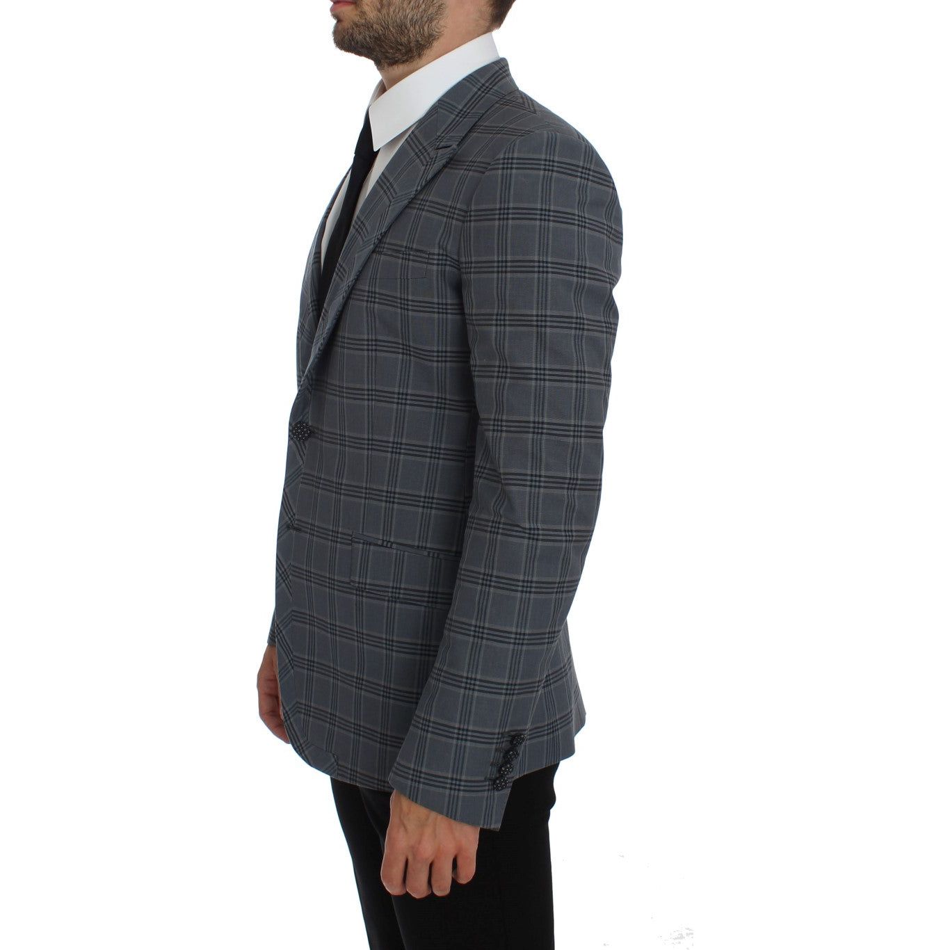 Dolce & Gabbana Blue Cotton Checkered Slim Fit Blazer