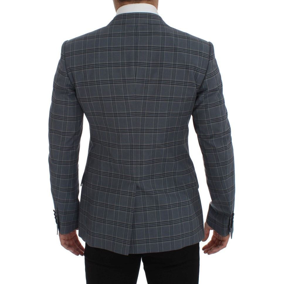 Dolce & Gabbana Blue Cotton Checkered Slim Fit Blazer