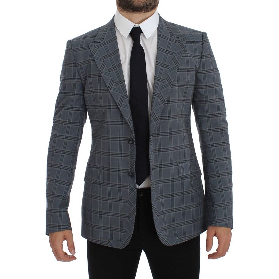 Dolce & Gabbana Blue Cotton Checkered Slim Fit Blazer