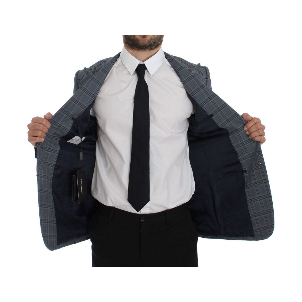 Dolce & Gabbana Blue Cotton Checkered Slim Fit Blazer