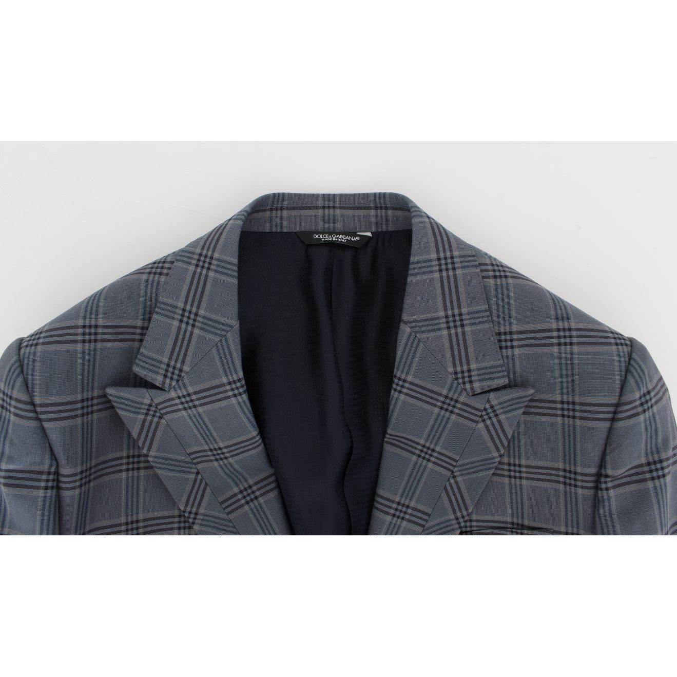 Dolce & Gabbana Blue Cotton Checkered Slim Fit Blazer