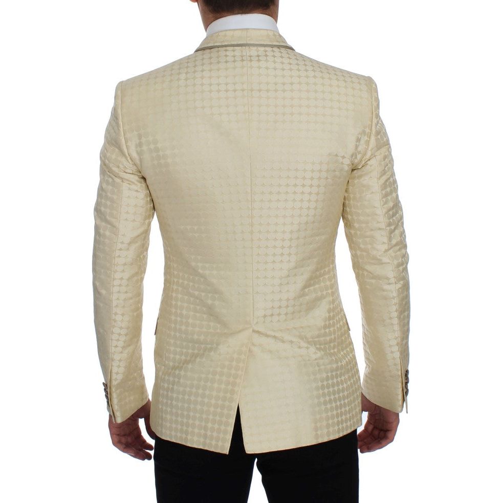 Dolce & Gabbana Beige Silk Polka Dotted Blazer & Vest