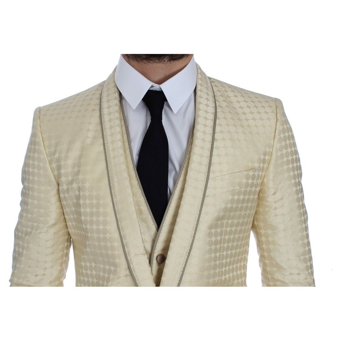 Dolce & Gabbana Beige Silk Polka Dotted Blazer & Vest