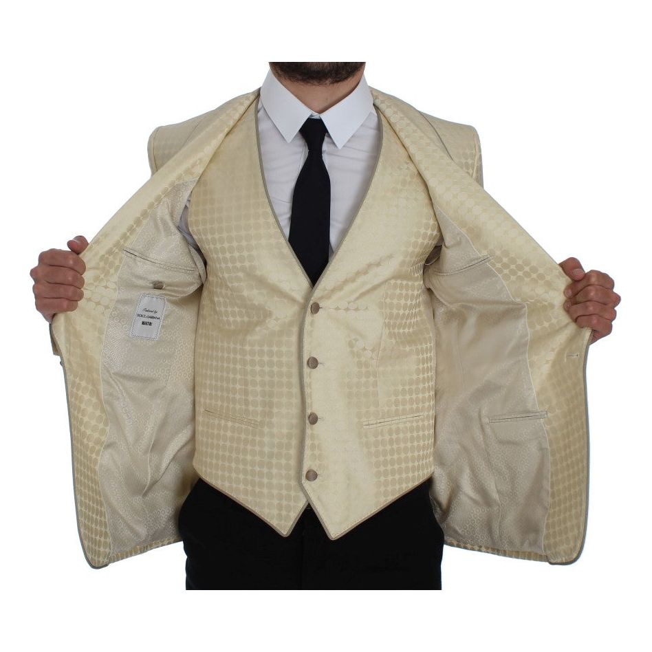 Dolce & Gabbana Beige Silk Polka Dotted Blazer & Vest