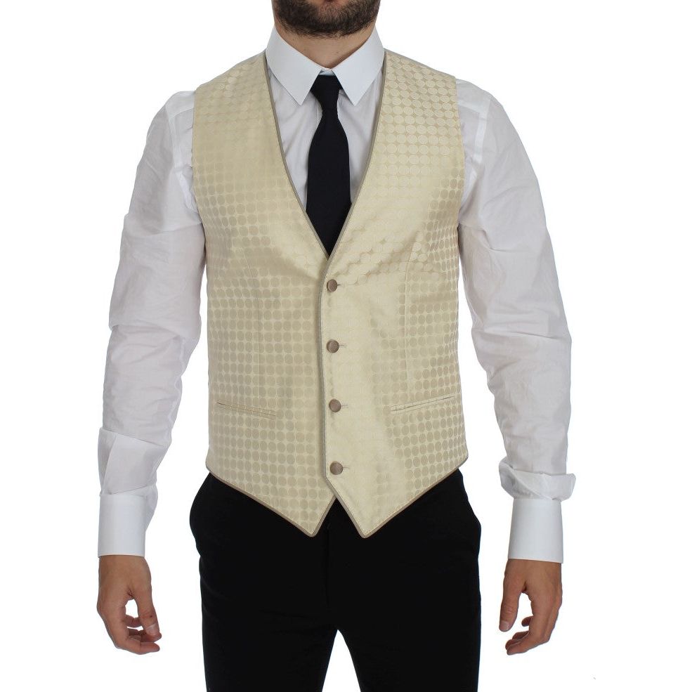 Dolce & Gabbana Beige Silk Polka Dotted Blazer & Vest