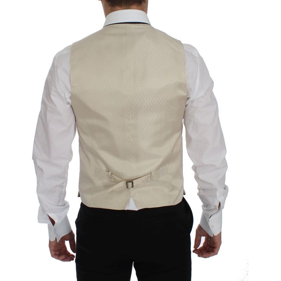 Dolce & Gabbana Beige Silk Polka Dotted Blazer & Vest