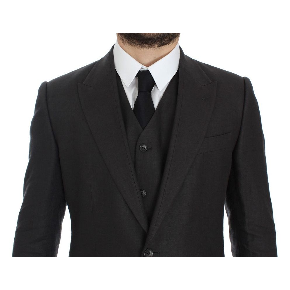 Dolce & Gabbana Gray Linen Slim Fit Blazer and Vest