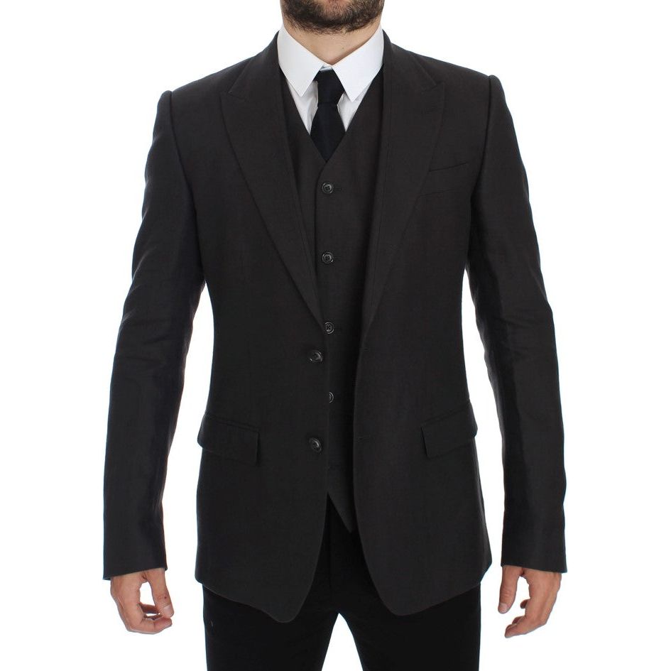 Dolce & Gabbana Gray Linen Slim Fit Blazer and Vest