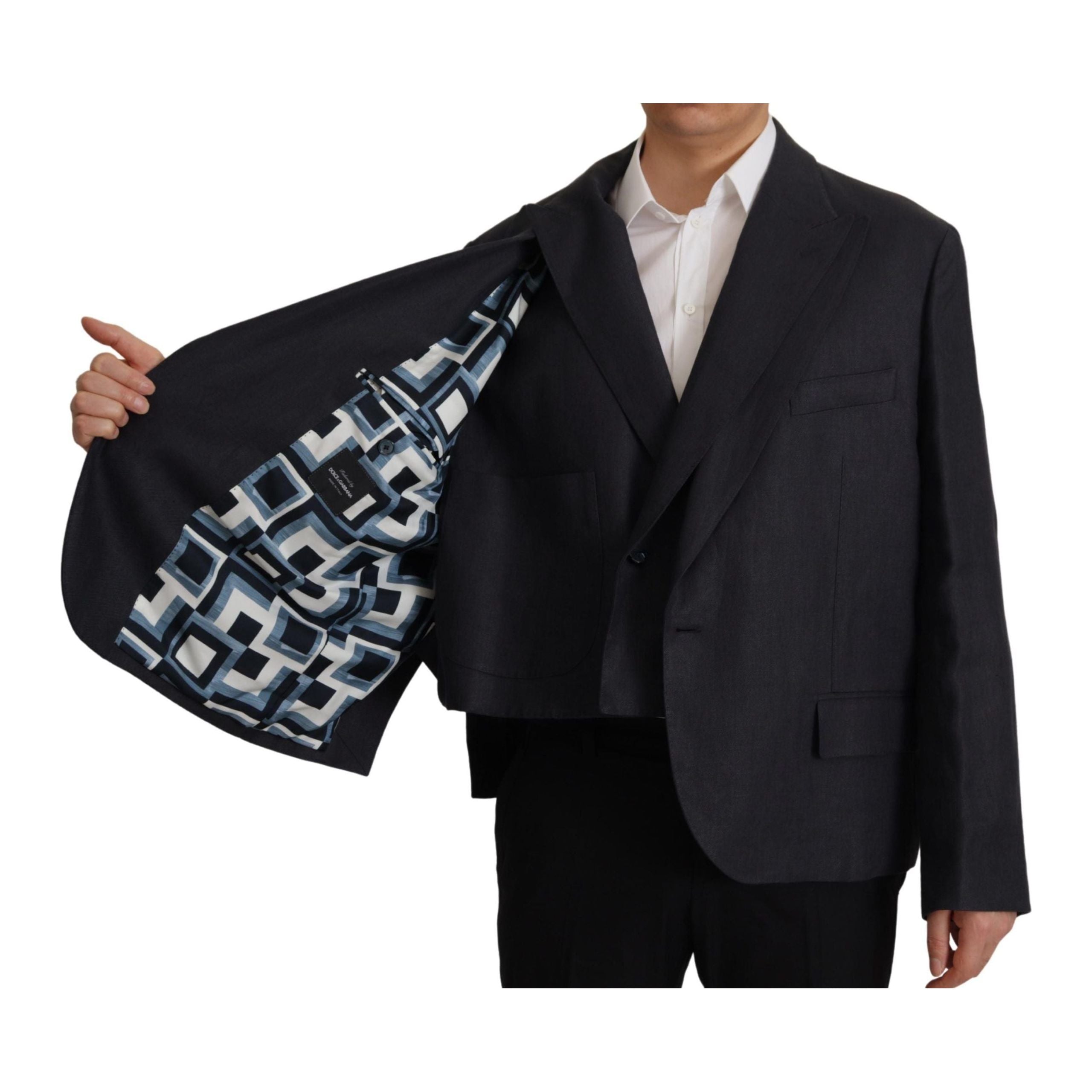 Dolce & Gabbana Navy Linen Blazer with Double Breasted Design