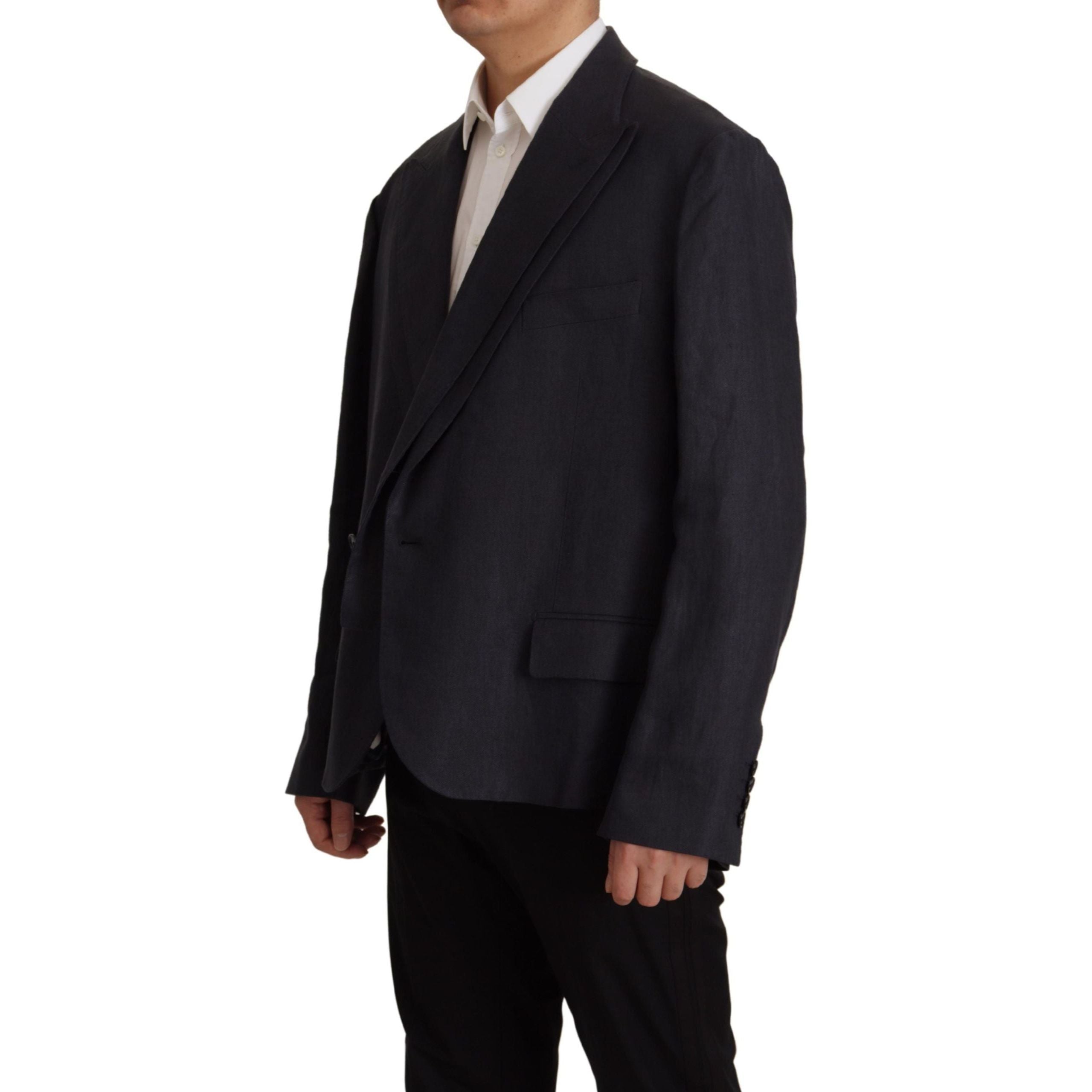 Dolce & Gabbana Navy Linen Blazer with Double Breasted Design