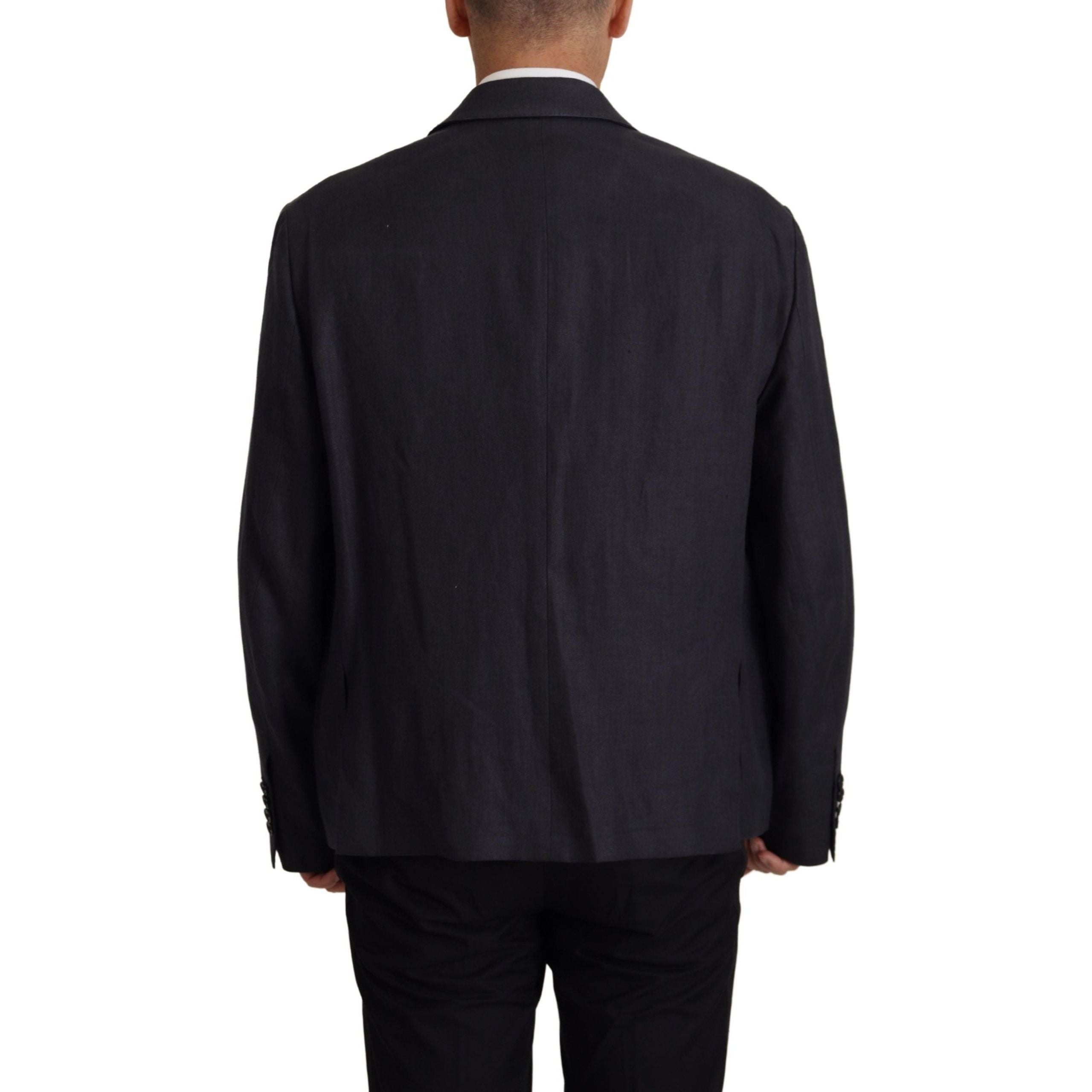Dolce & Gabbana Navy Linen Blazer with Double Breasted Design