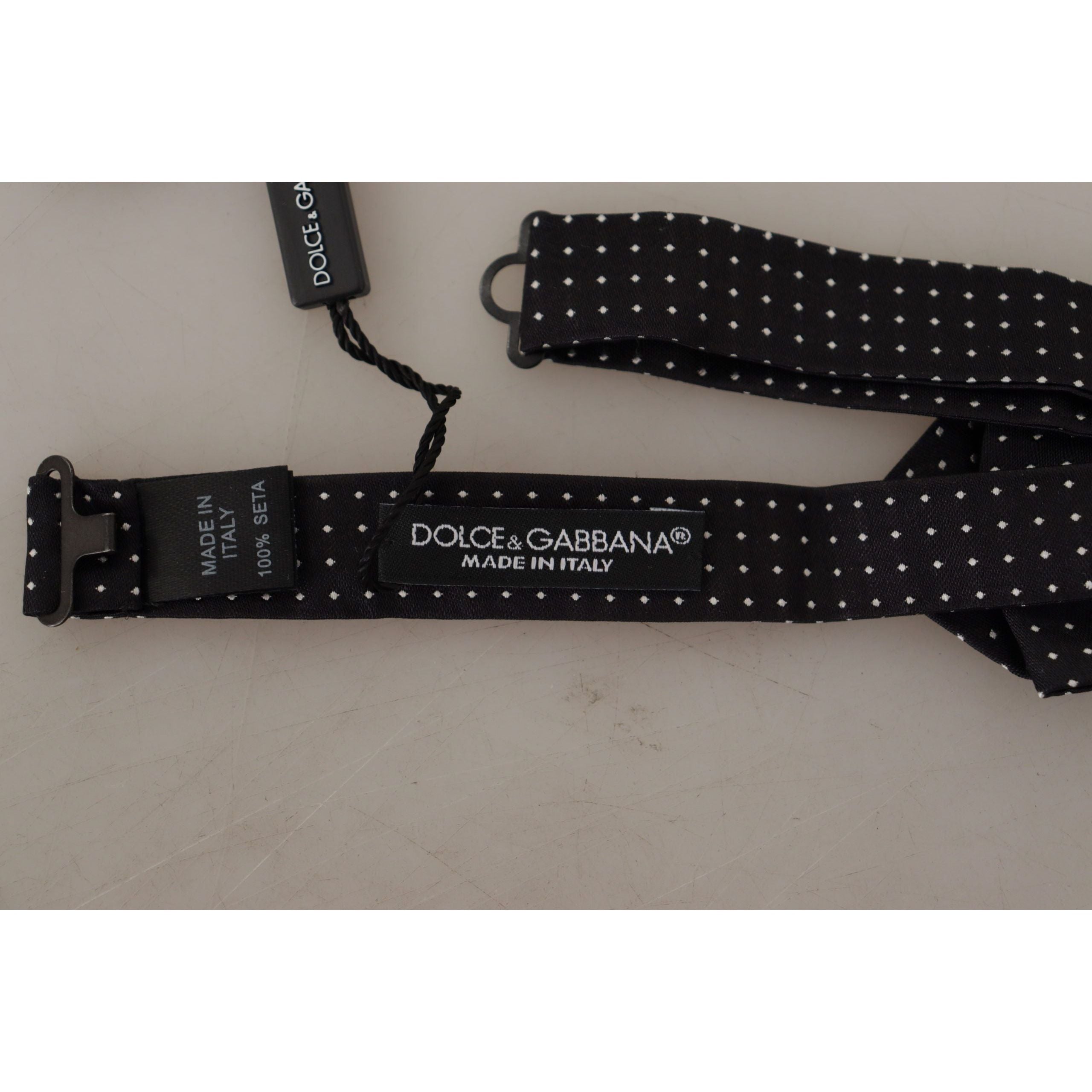 Dolce & Gabbana Black Exquisite Silk Polka Dot Bow Tie