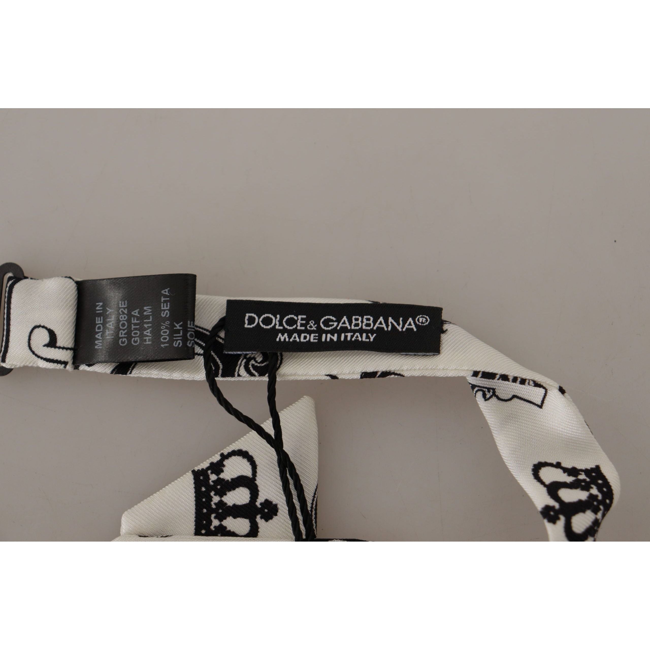 Dolce & Gabbana Black Silk Crown-Patterned Bow Tie