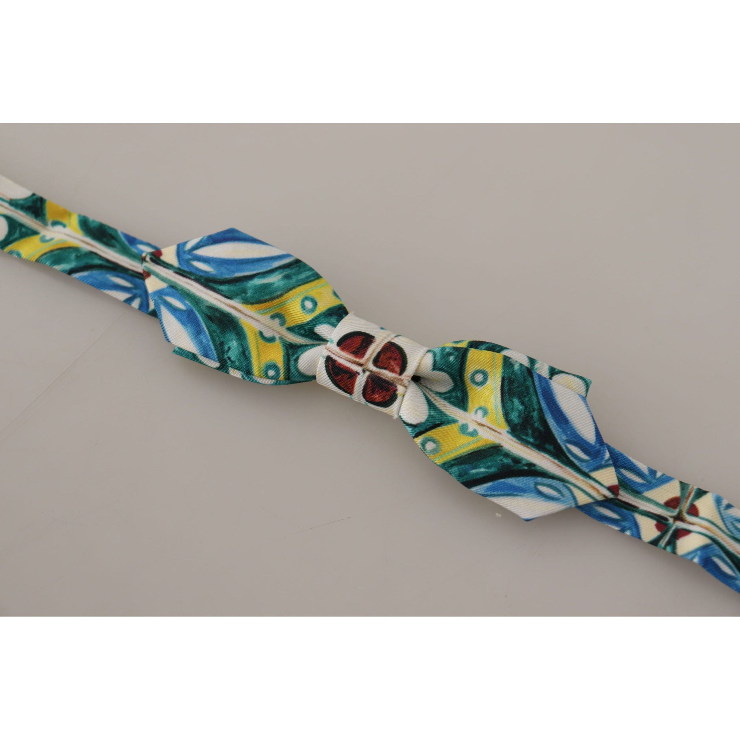 Dolce & Gabbana Blue Silk Majolica Print Bow Tie