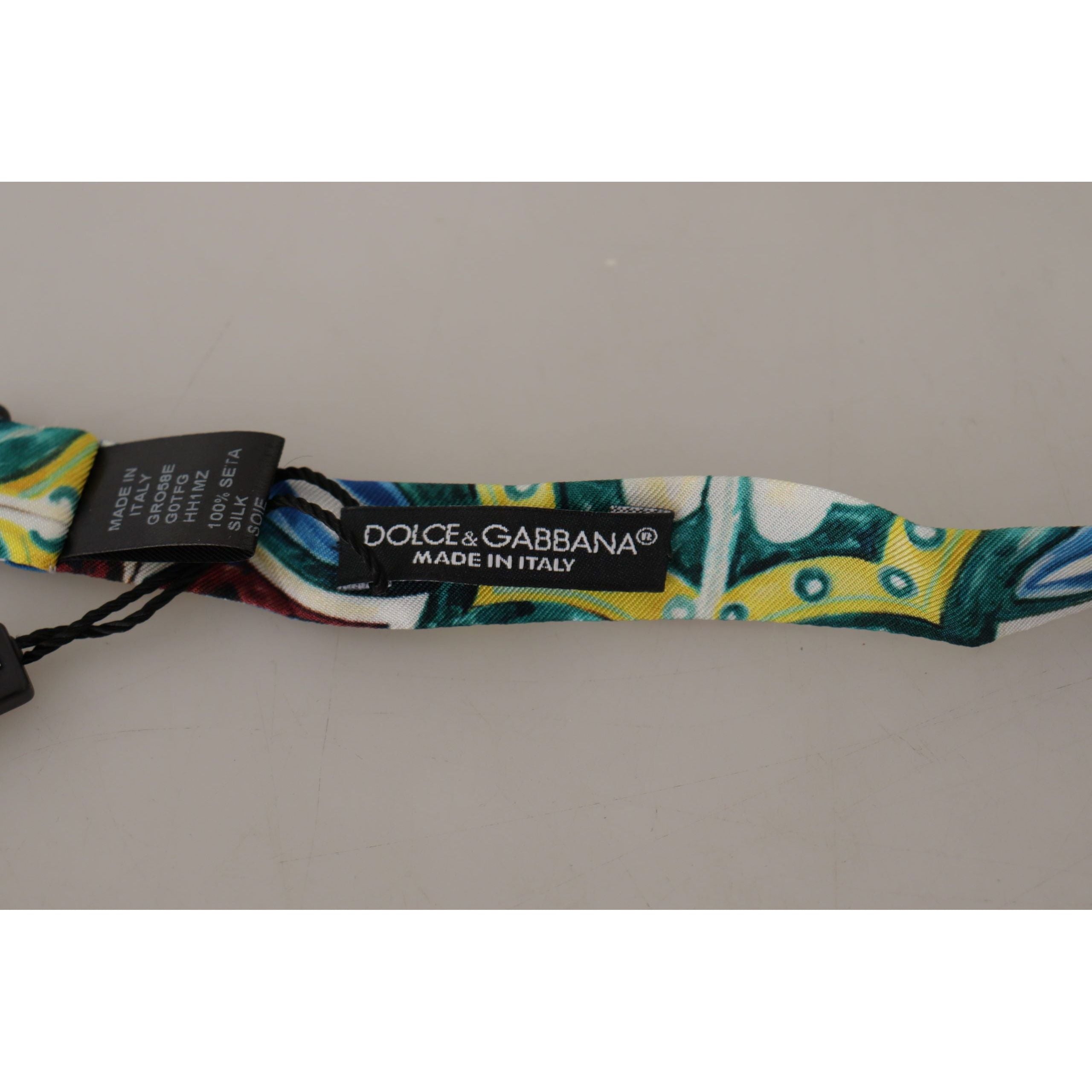 Dolce & Gabbana Blue Silk Majolica Print Bow Tie