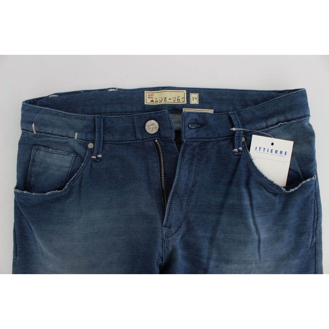 Acht Blue Wash Italian Denim Slim Fit Jeans for Elevated Style
