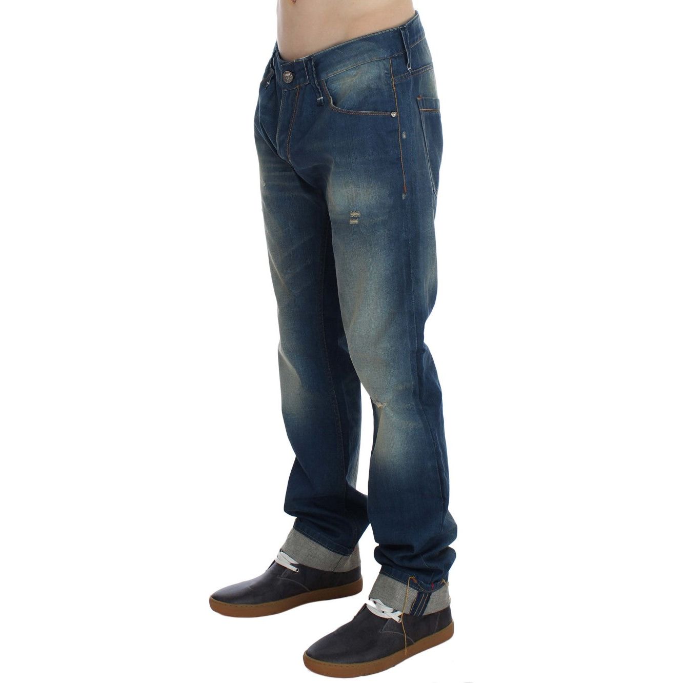 Acht Blue Cotton Denim Baggy Low Fit Jeans