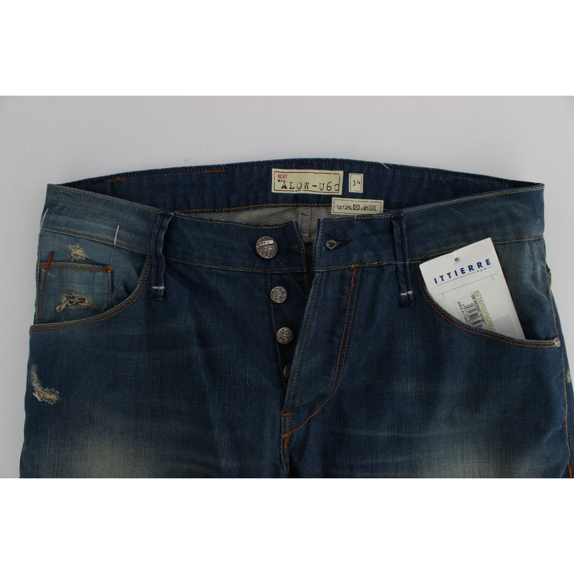 Acht Blue Cotton Denim Baggy Low Fit Jeans
