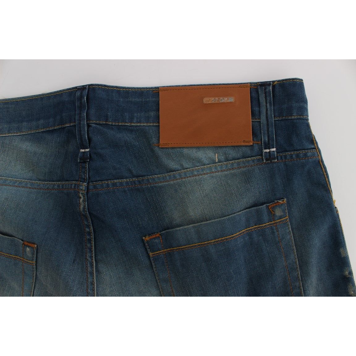 Acht Blue Cotton Denim Baggy Low Fit Jeans