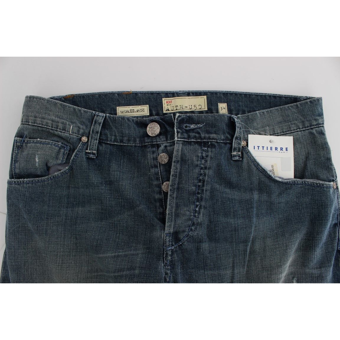 Acht Blue Cotton Regular Fit Denim Trousers