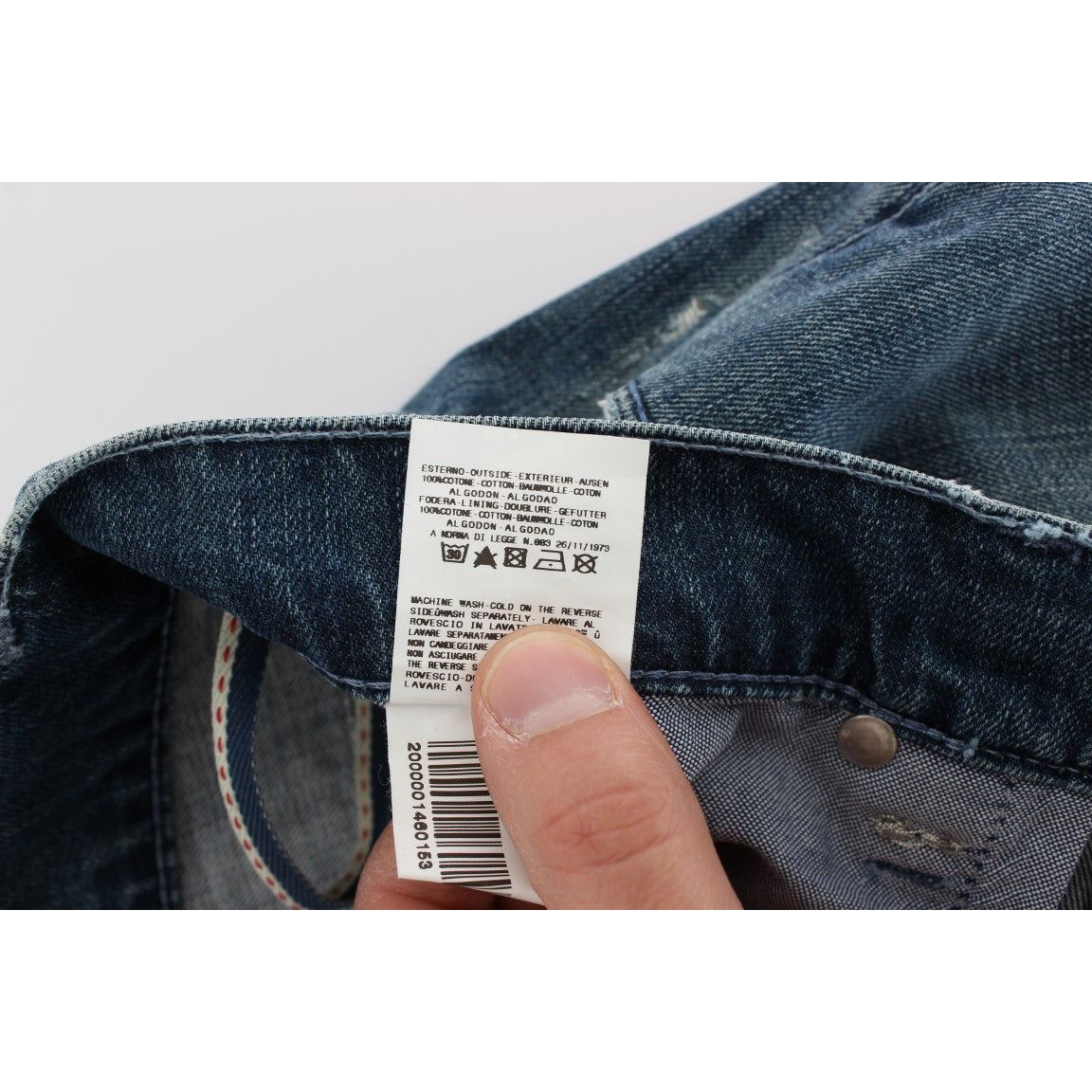 Acht Blue Cotton Regular Fit Denim Trousers