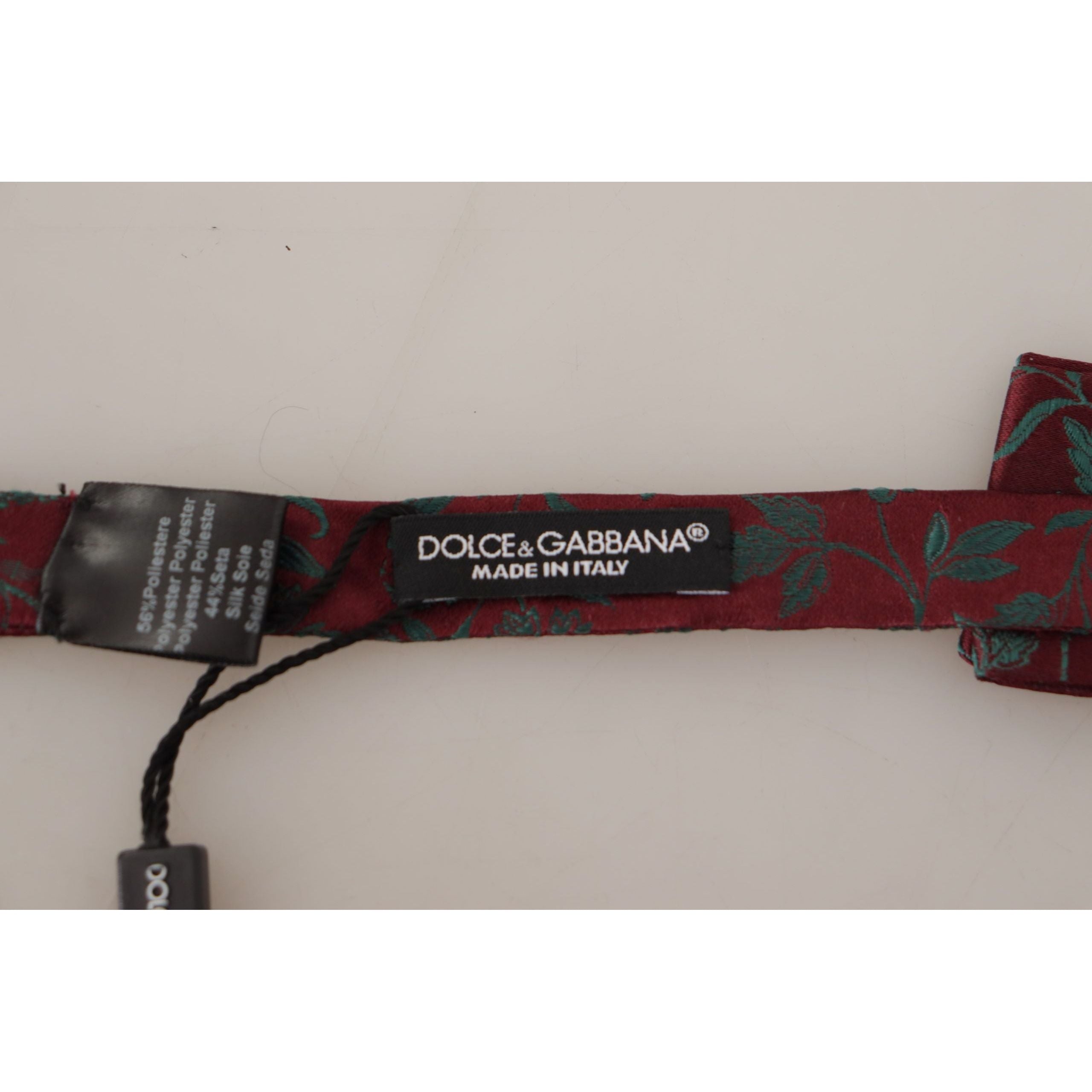 Dolce & Gabbana Maroon Silk Bow Tie Accessory