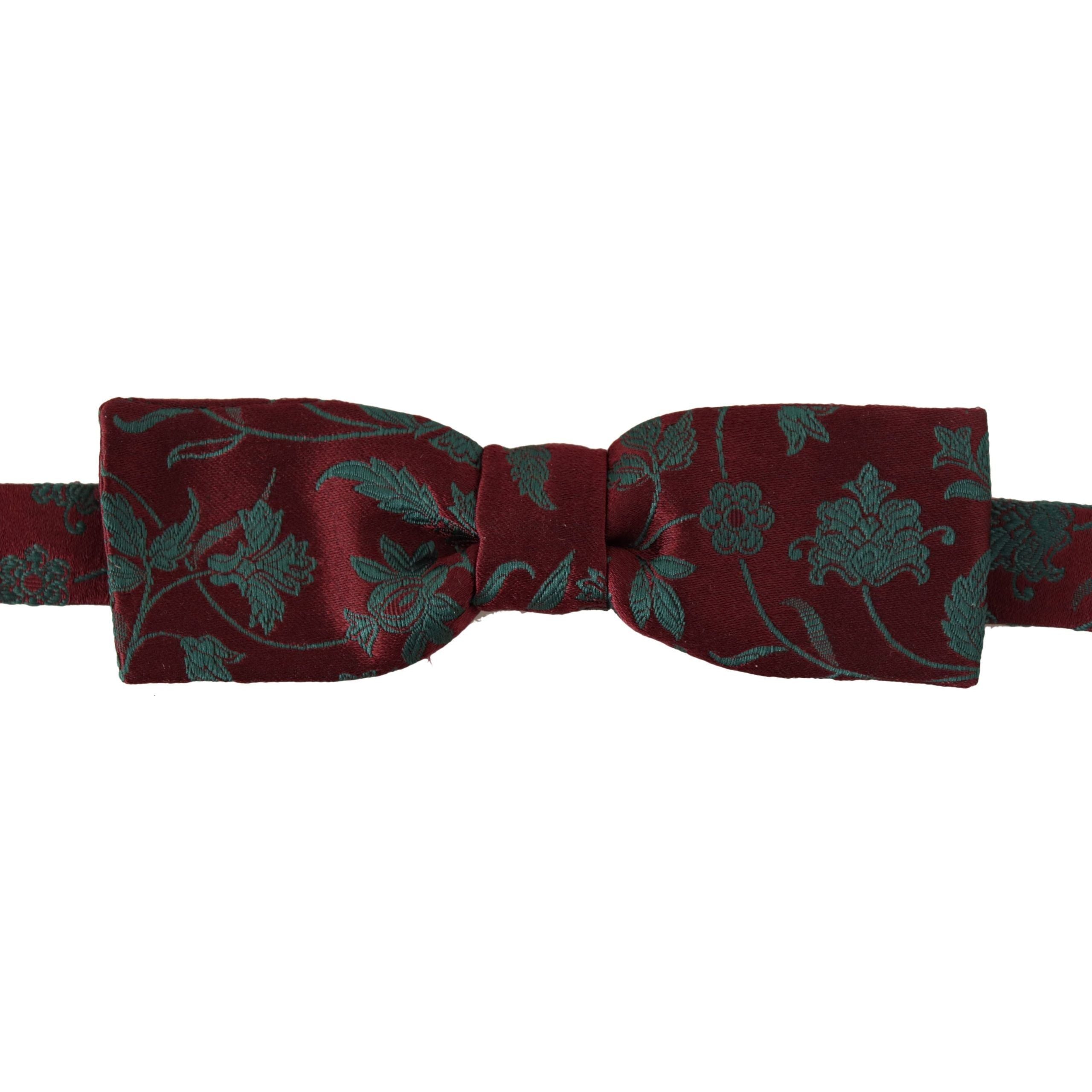 Dolce & Gabbana Maroon Silk Bow Tie Accessory