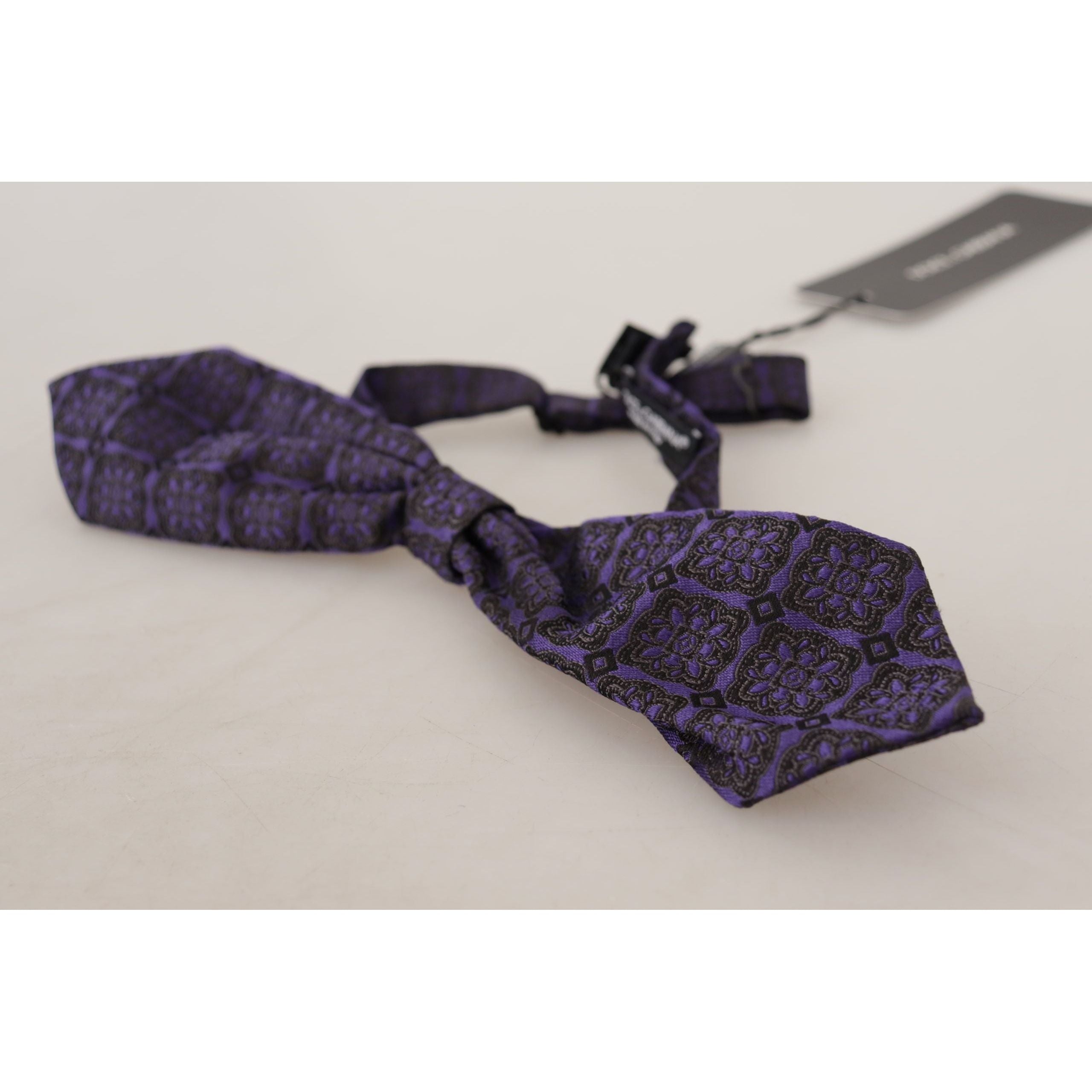 Dolce & Gabbana Blue Silk Geometric Bow Tie