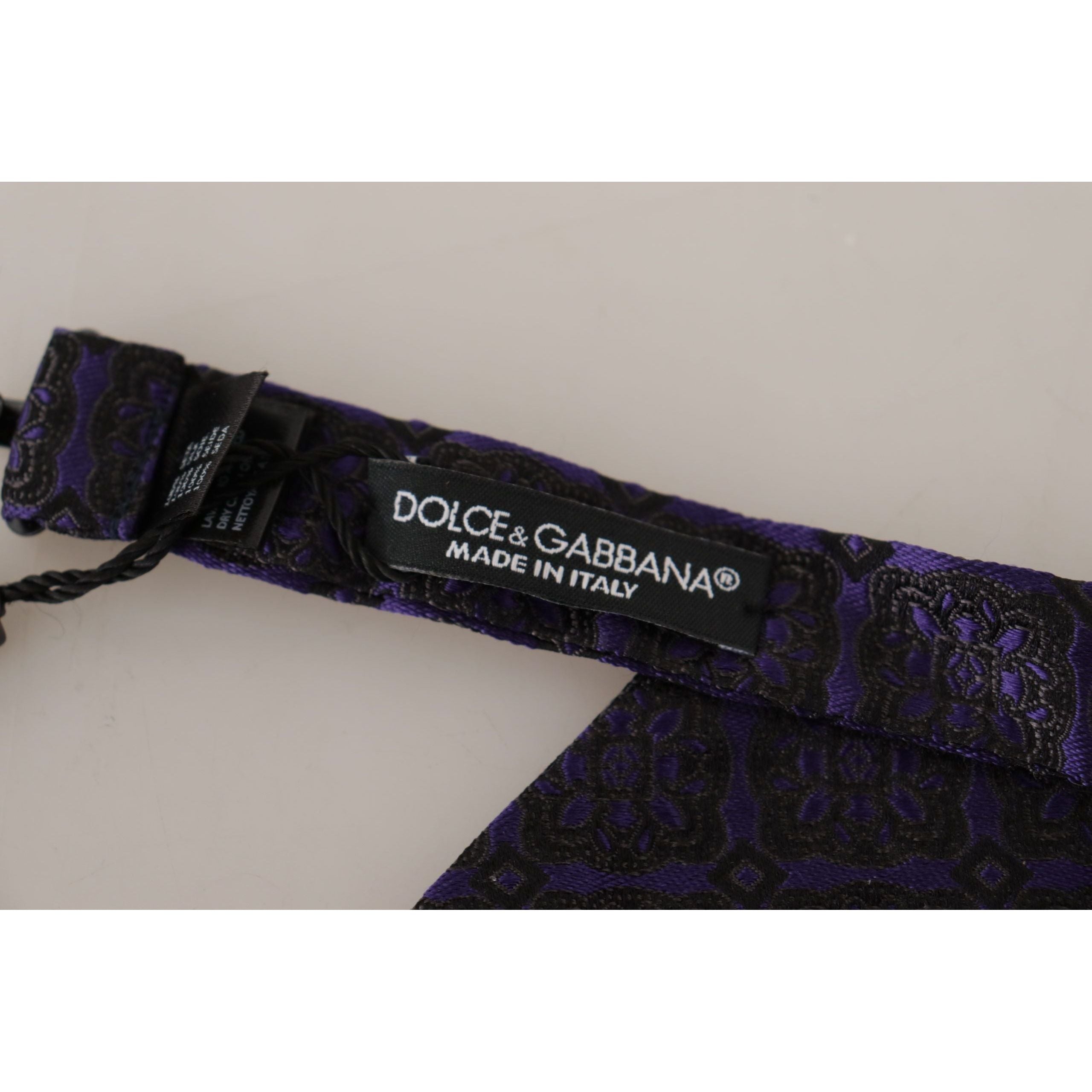 Dolce & Gabbana Blue Silk Geometric Bow Tie