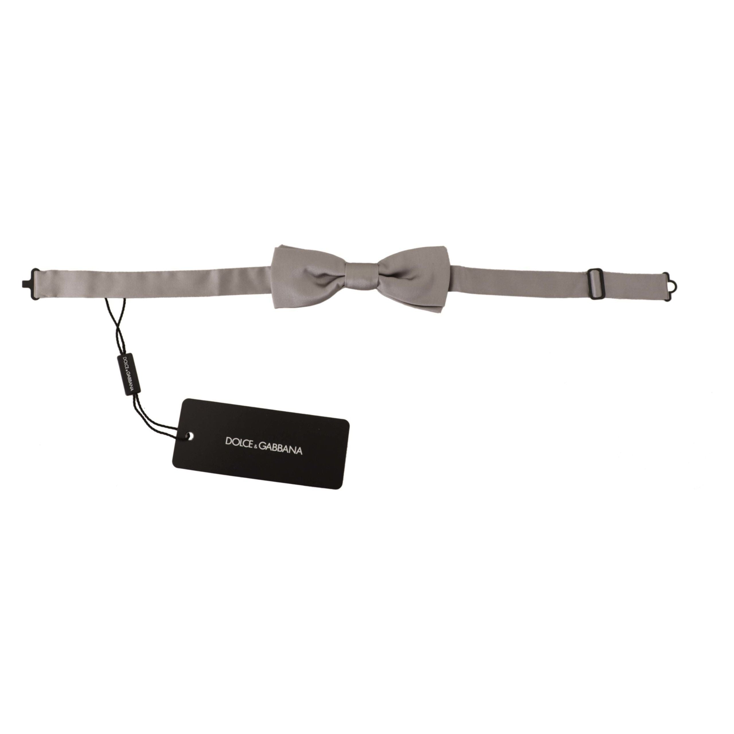 Dolce & Gabbana Silver Silk Bow Tie for Sophisticated Evening