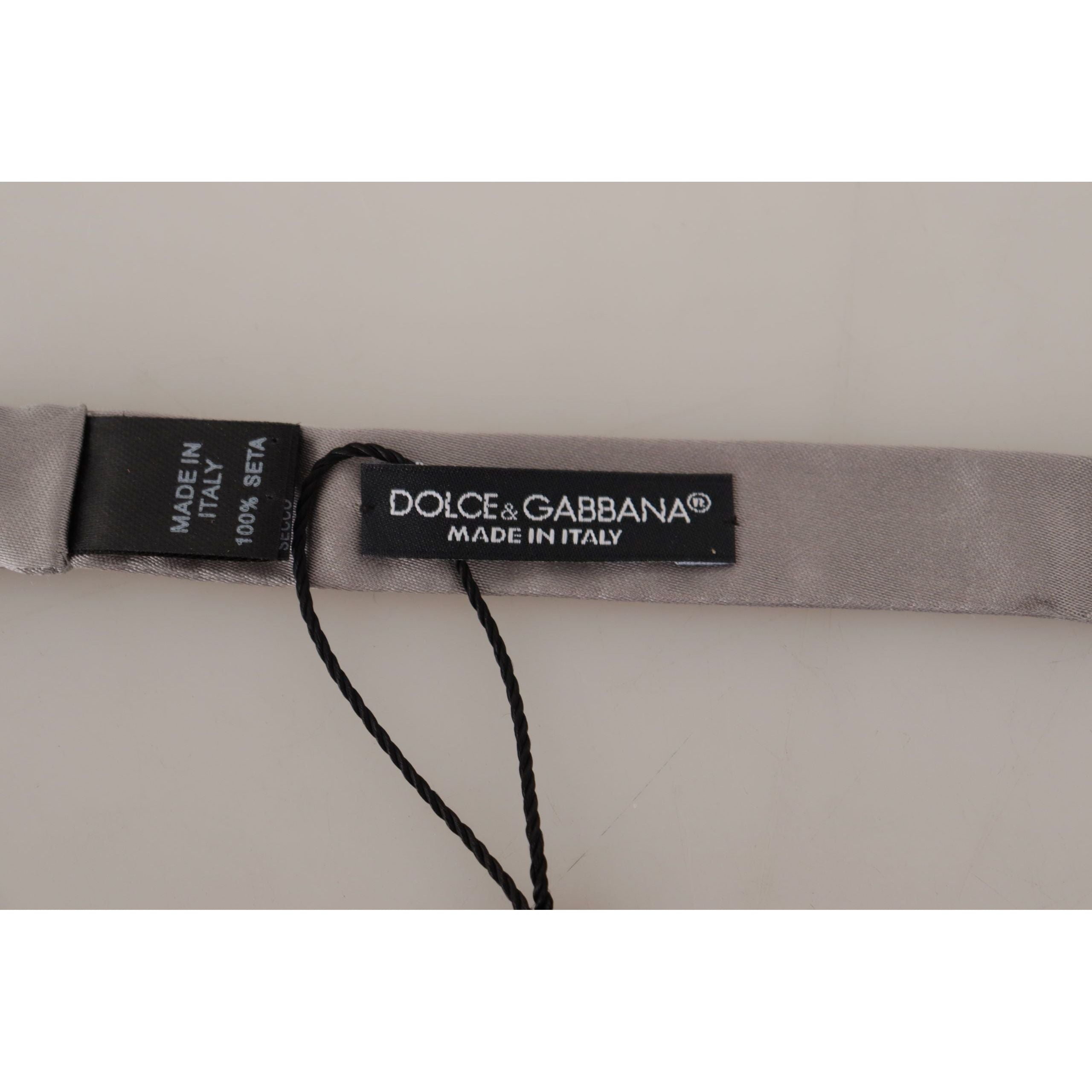 Dolce & Gabbana Silver Silk Bow Tie for Sophisticated Evening