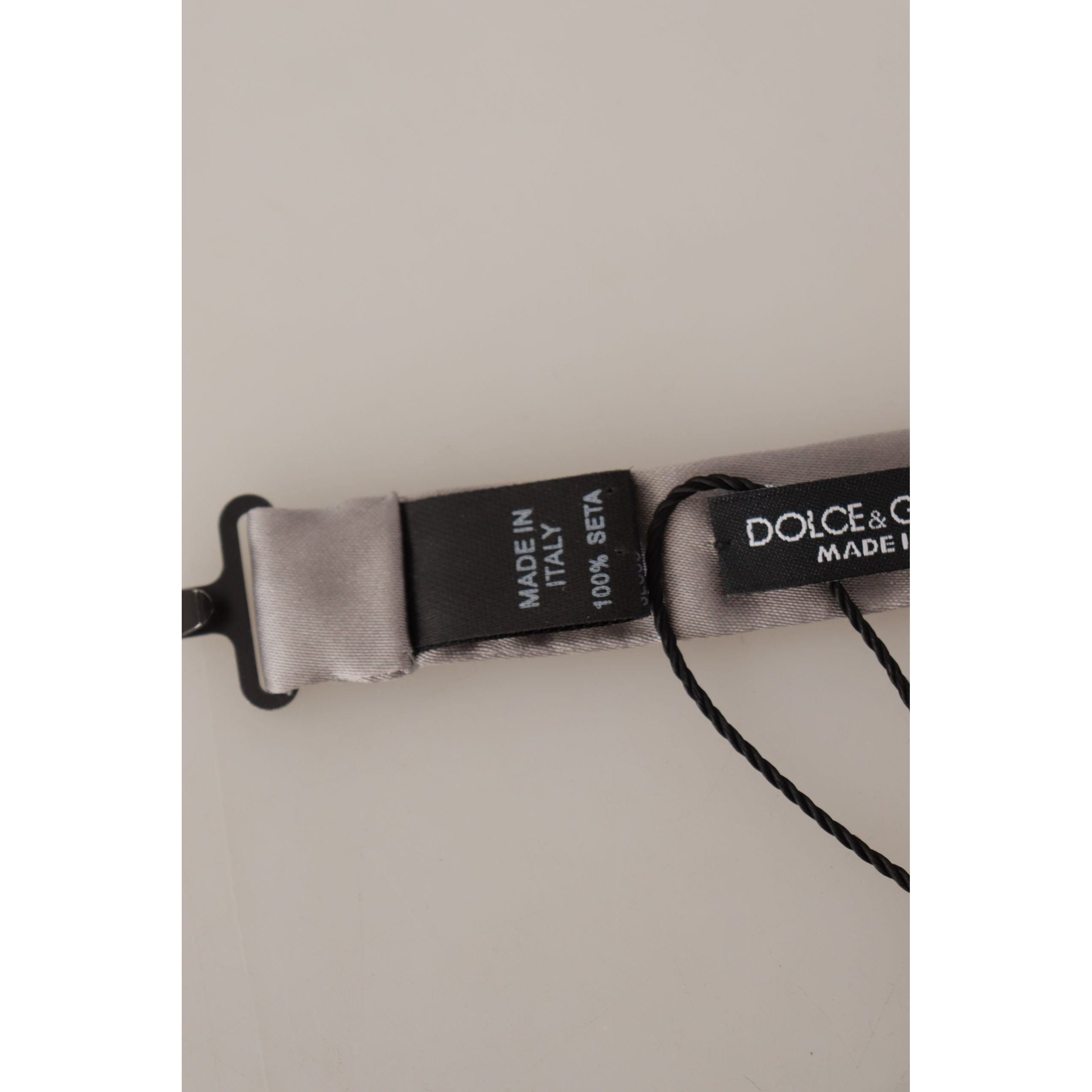 Dolce & Gabbana Silver Silk Bow Tie for Sophisticated Evening