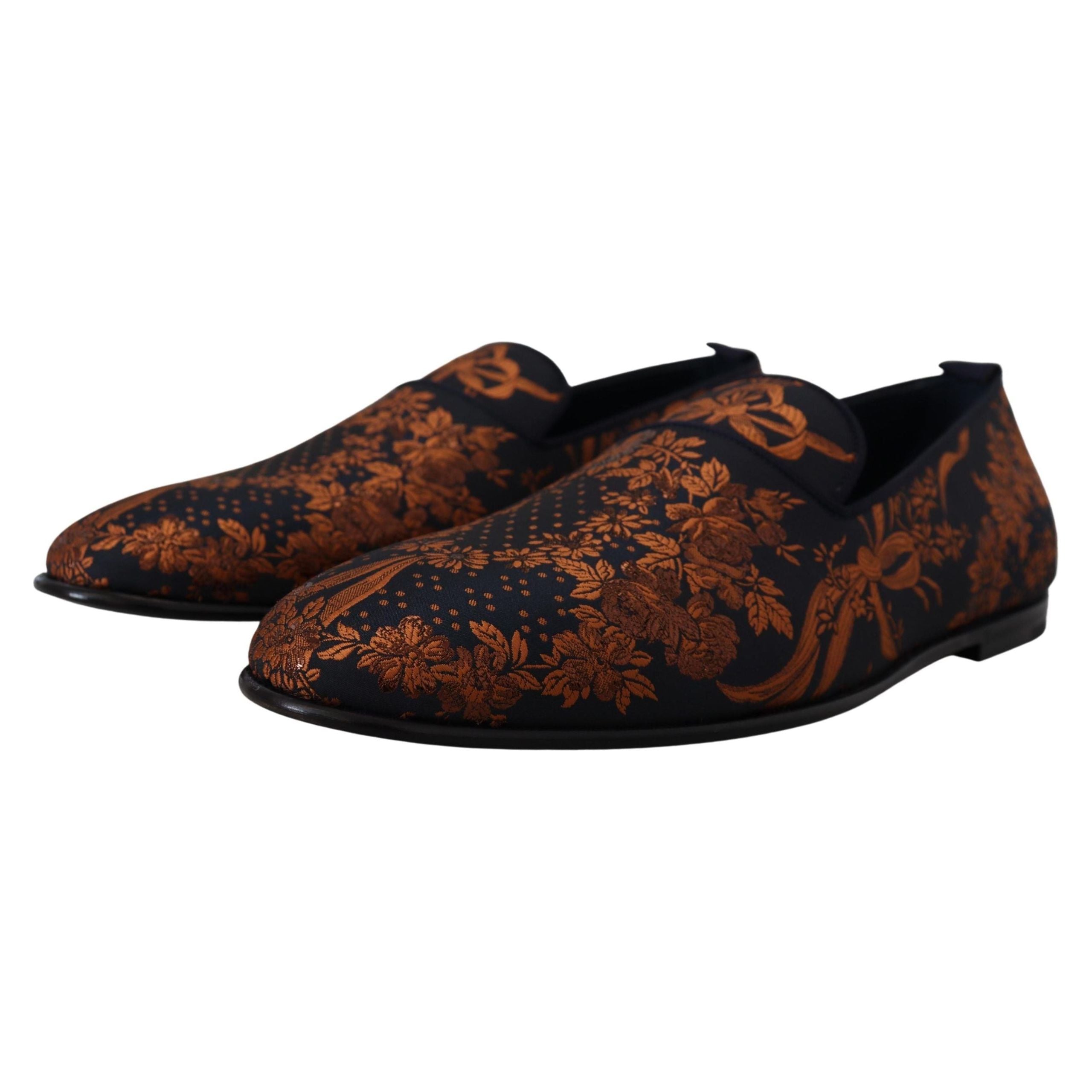 Dolce & Gabbana Blue Cotton Floral Slip-On Loafers