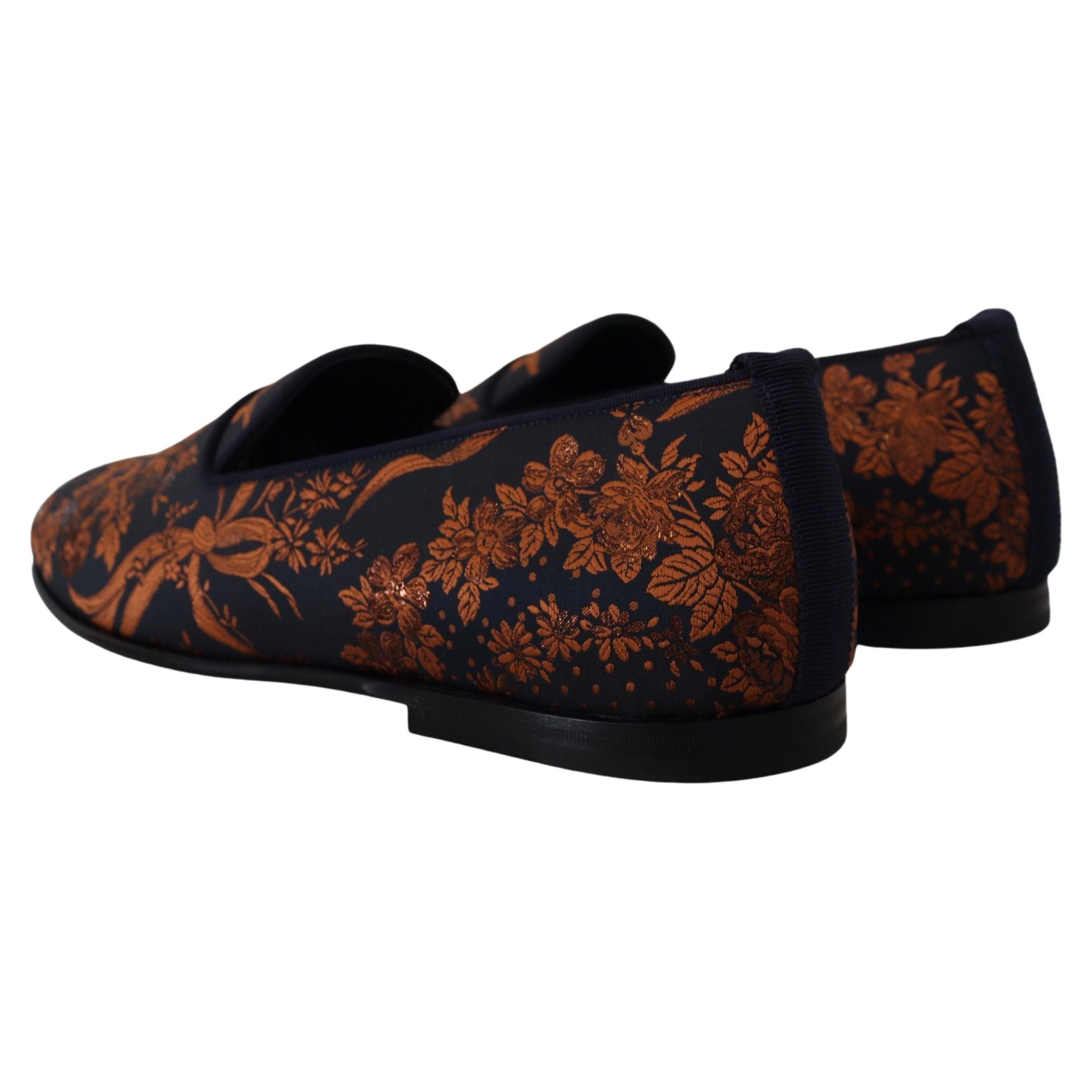 Dolce & Gabbana Blue Cotton Floral Slip-On Loafers