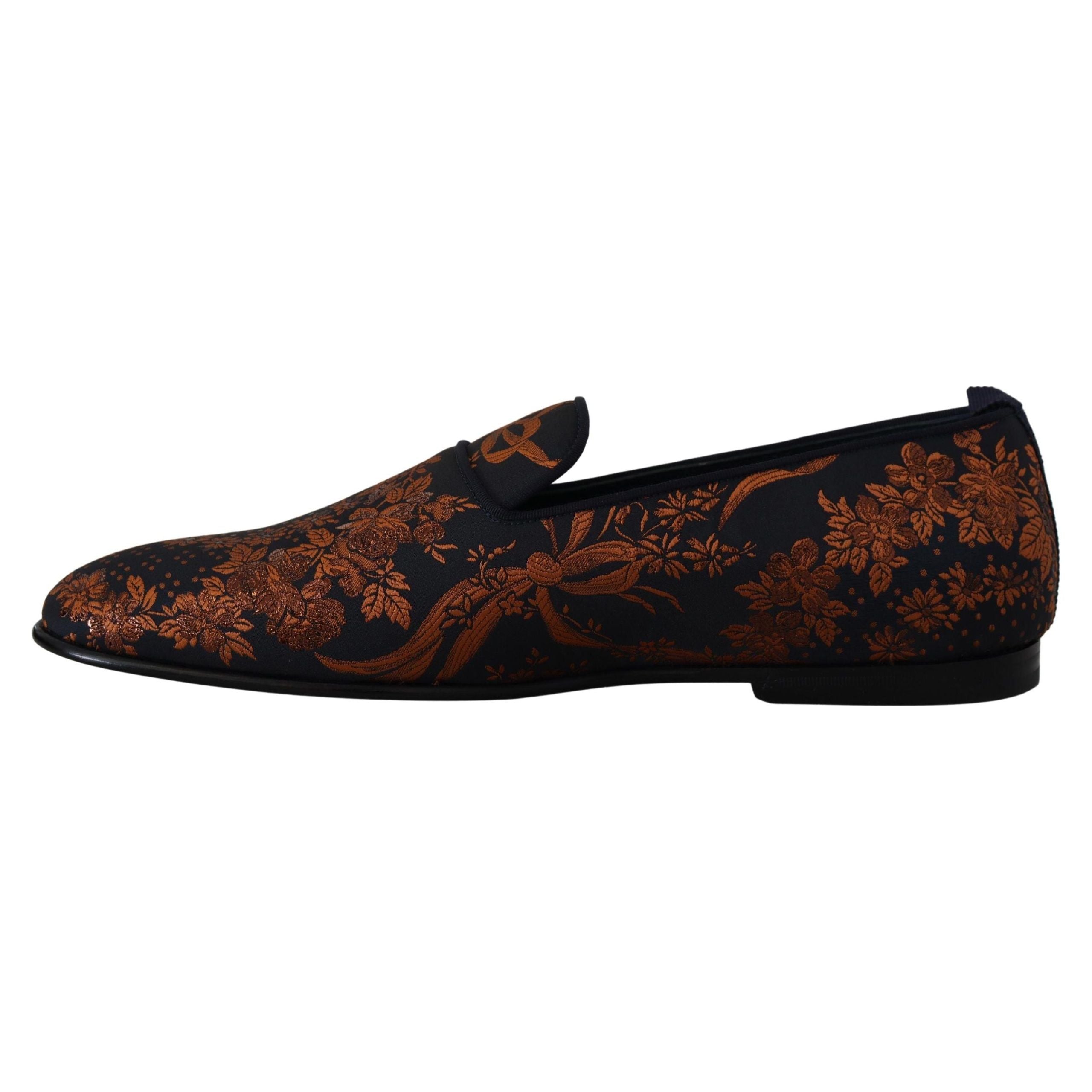 Dolce & Gabbana Blue Cotton Floral Slip-On Loafers
