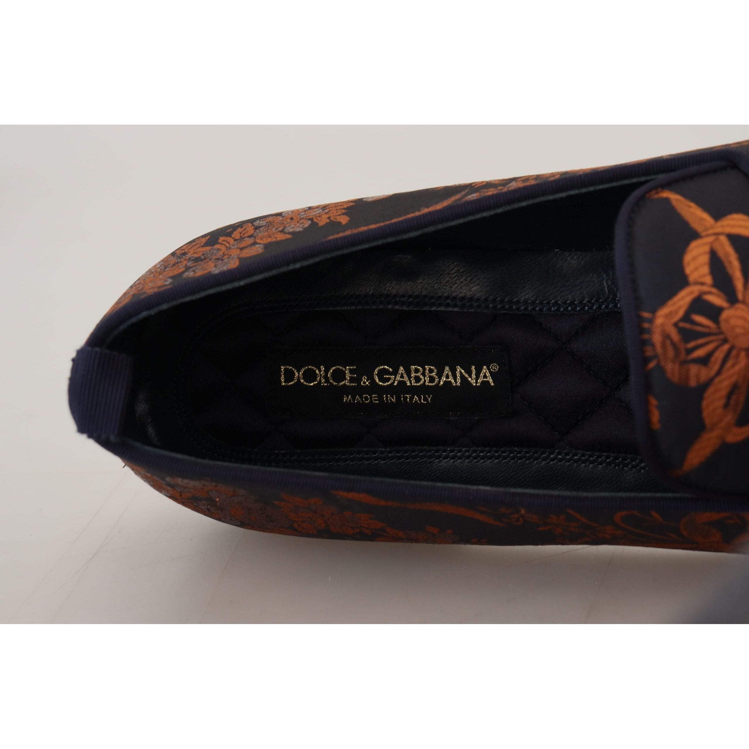 Dolce & Gabbana Blue Cotton Floral Slip-On Loafers