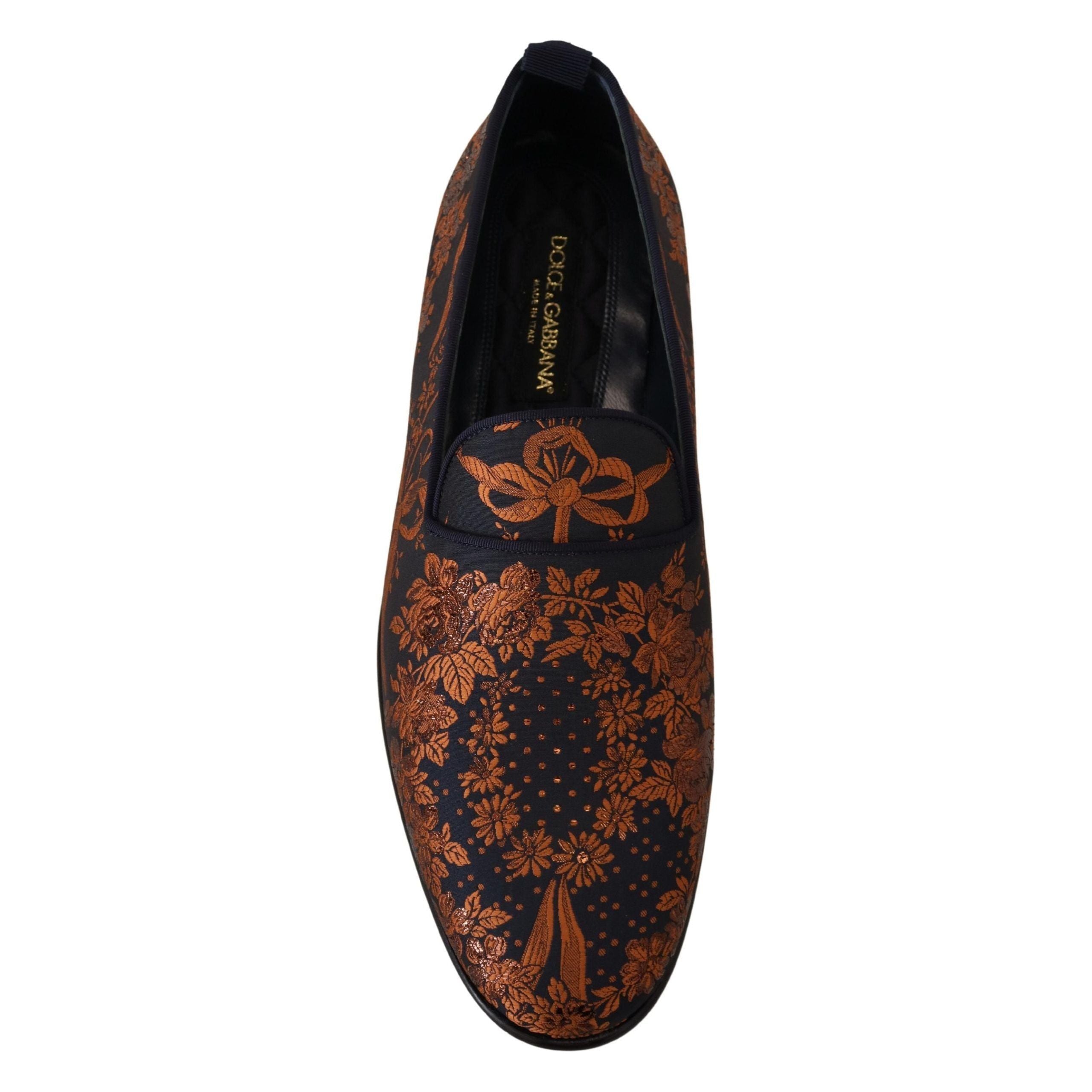 Dolce & Gabbana Blue Cotton Floral Slip-On Loafers