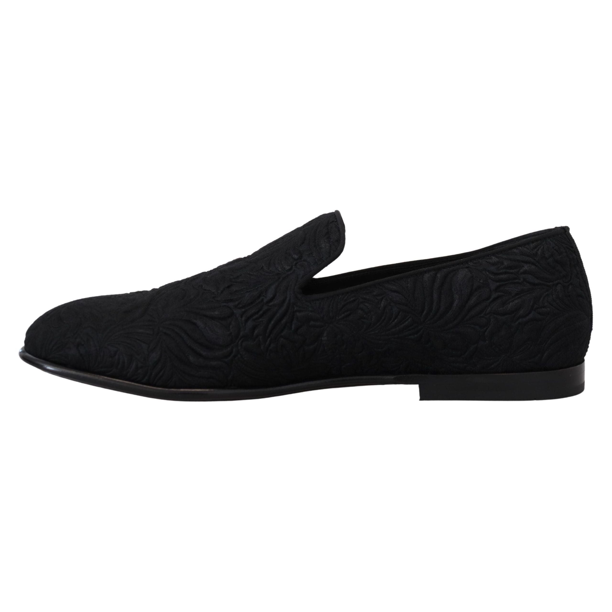 Dolce & Gabbana Black Jacquard Slide On Flats